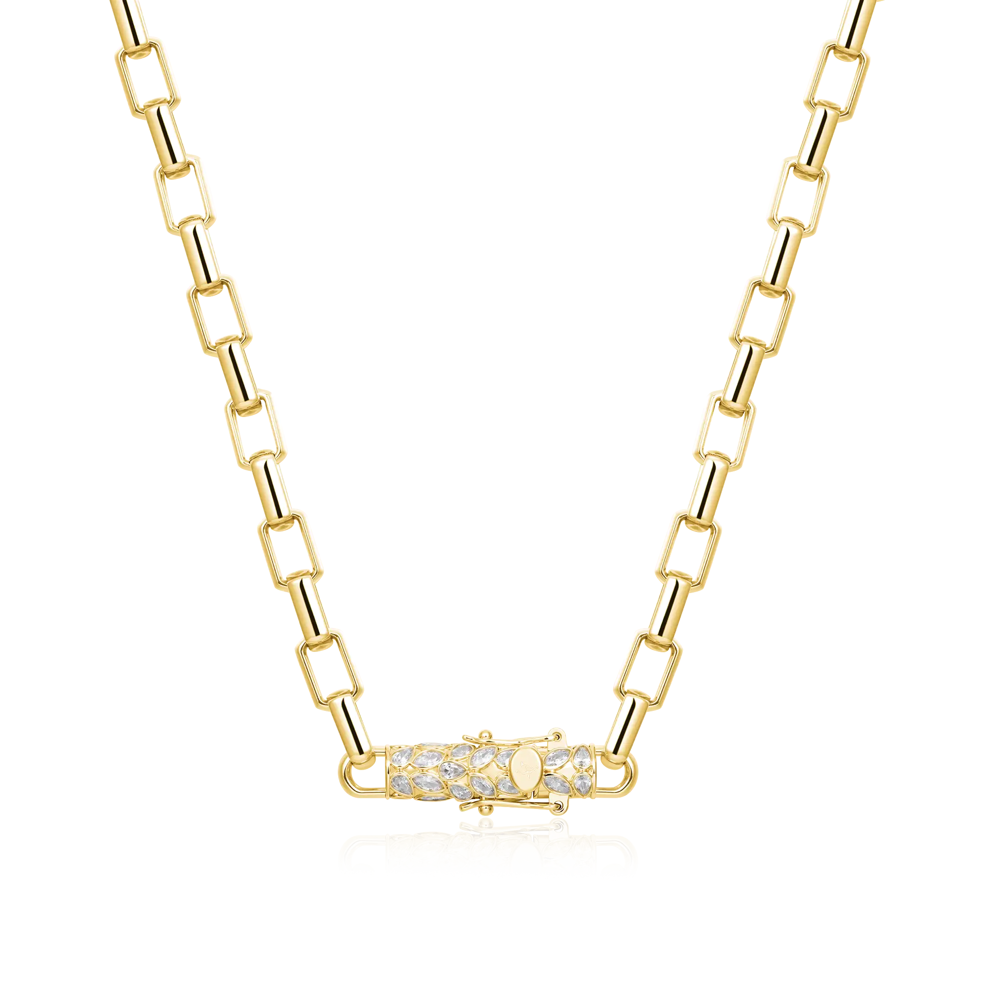 Paper Clip Chain With Iced Marquise & Pear Cut Clasp - 8mm