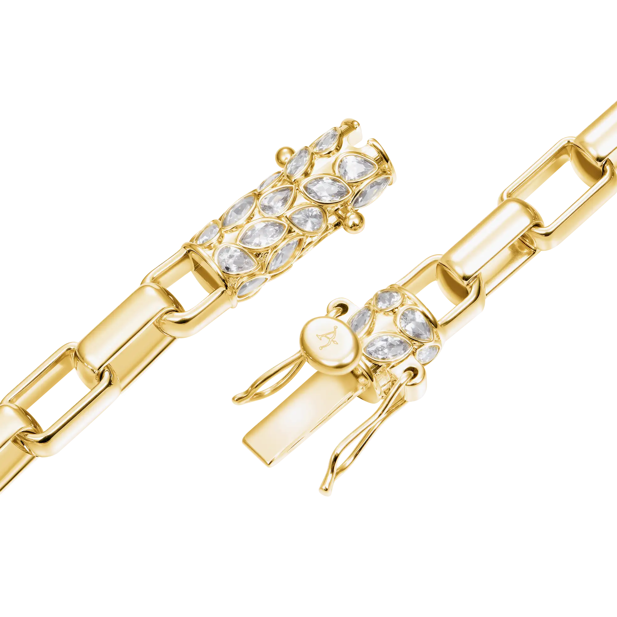 Paper Clip Chain With Iced Marquise & Pear Cut Clasp - 8mm