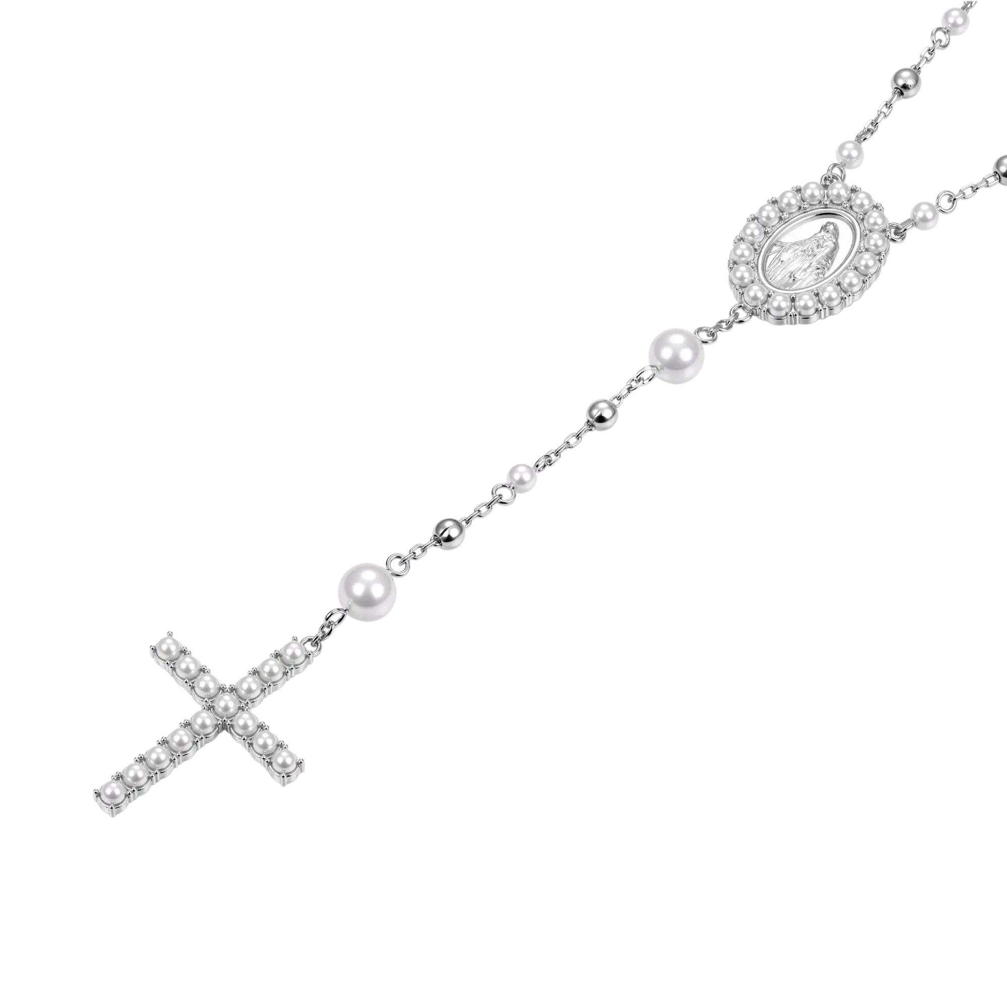 Pure Pearl Virgin Mary Rosary Necklace