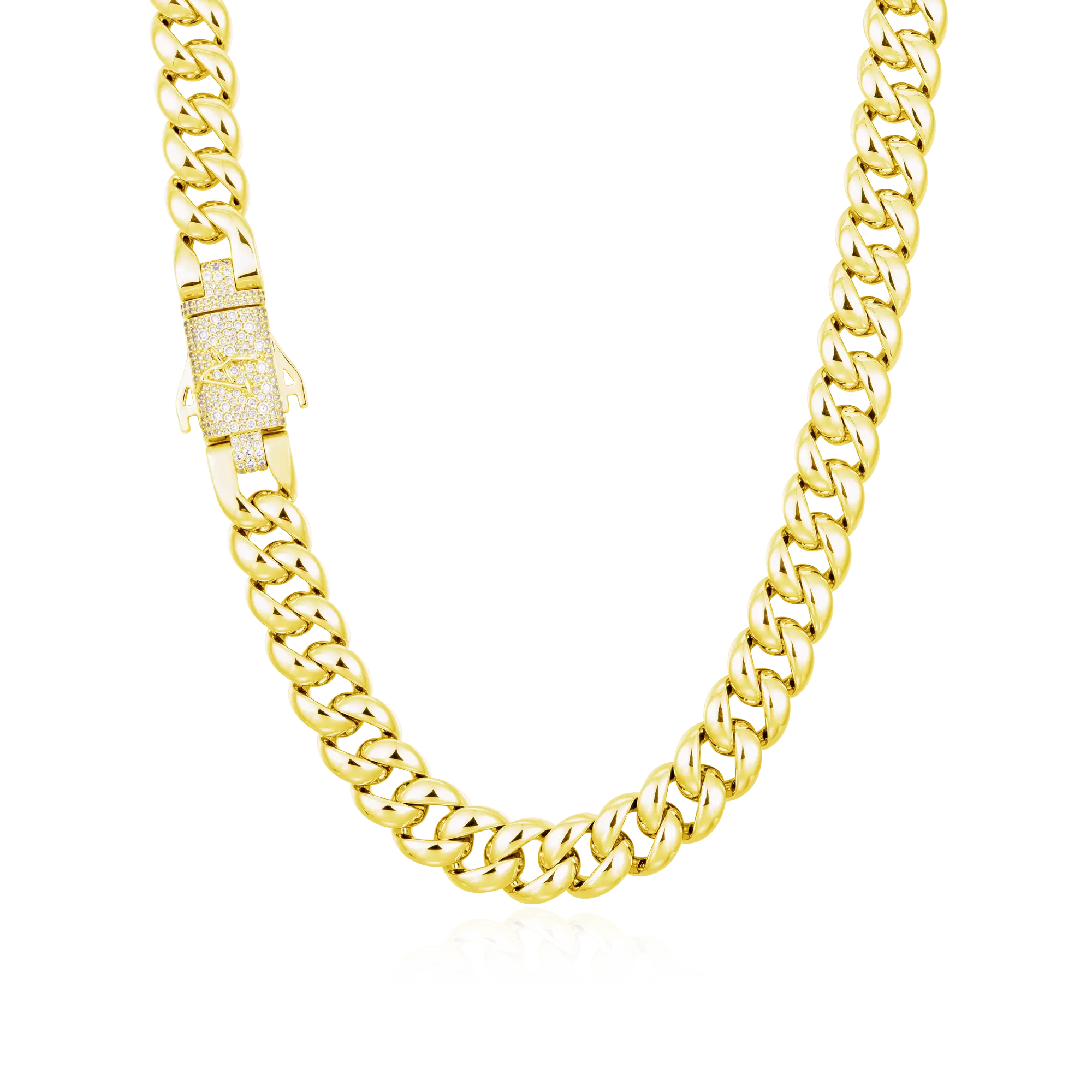 Plain Gold Cuban Link Chain With Moissanite Clasp - 12mm