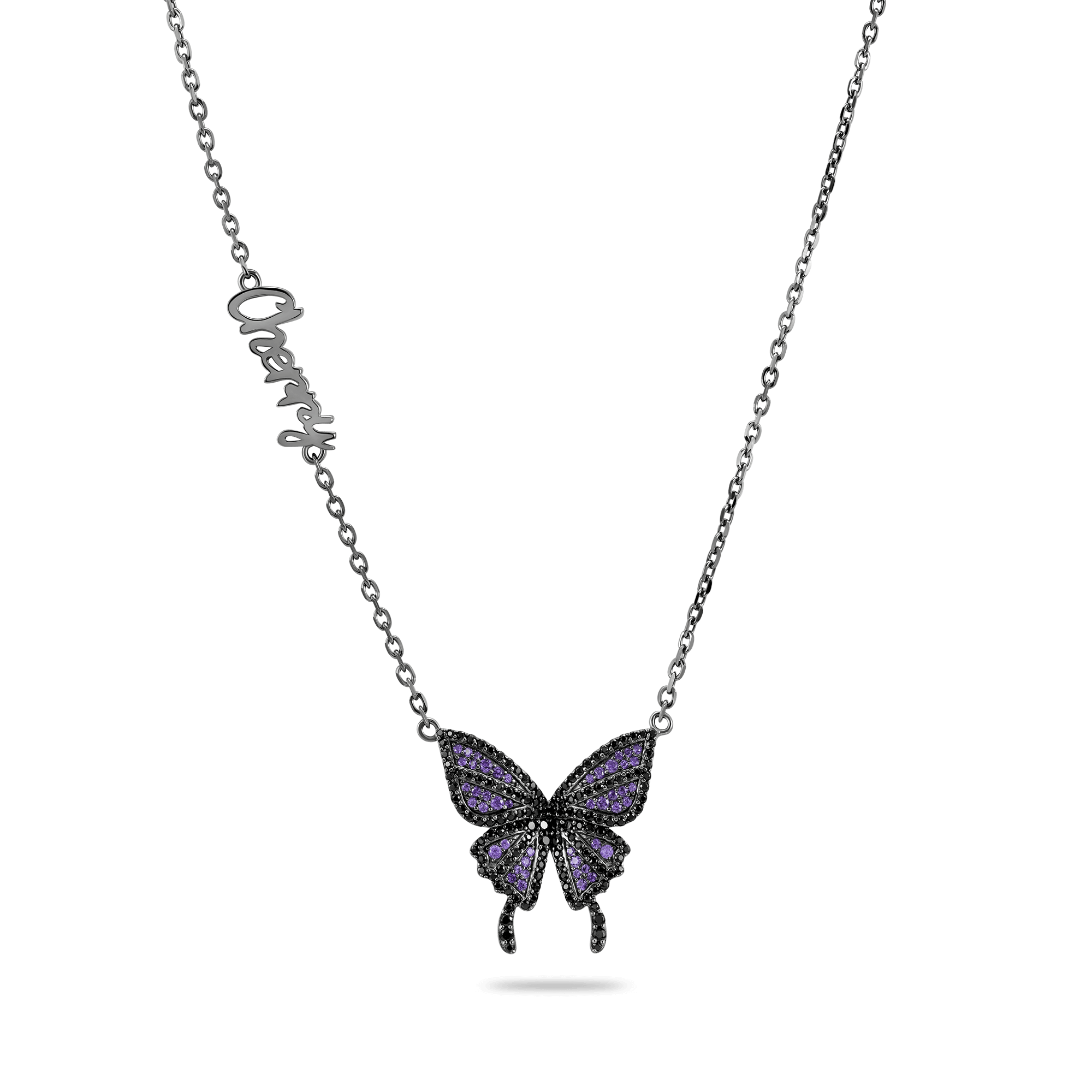 Custom Moissanite Purple Butterfly Necklace