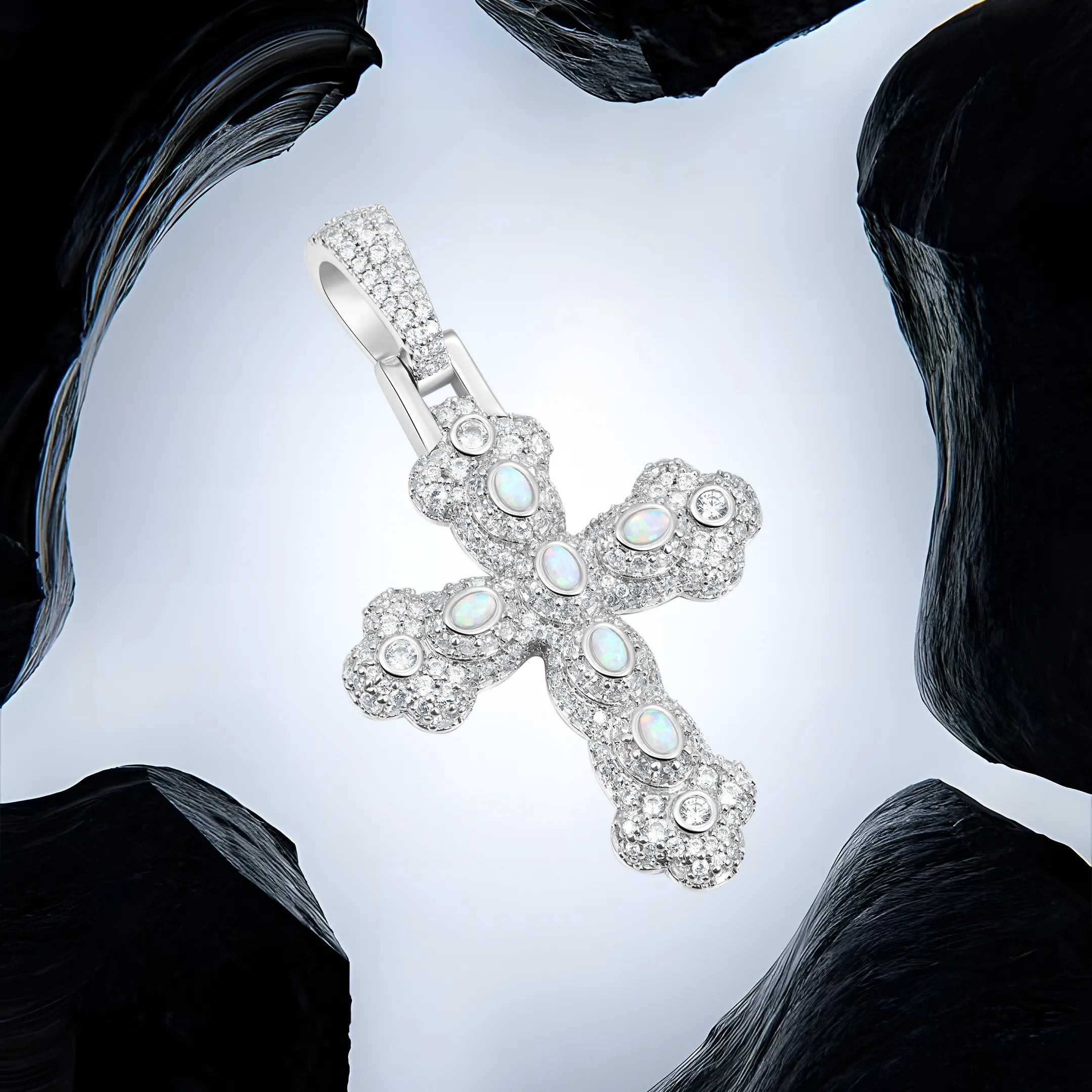 Opal Bloom Cross Pendant