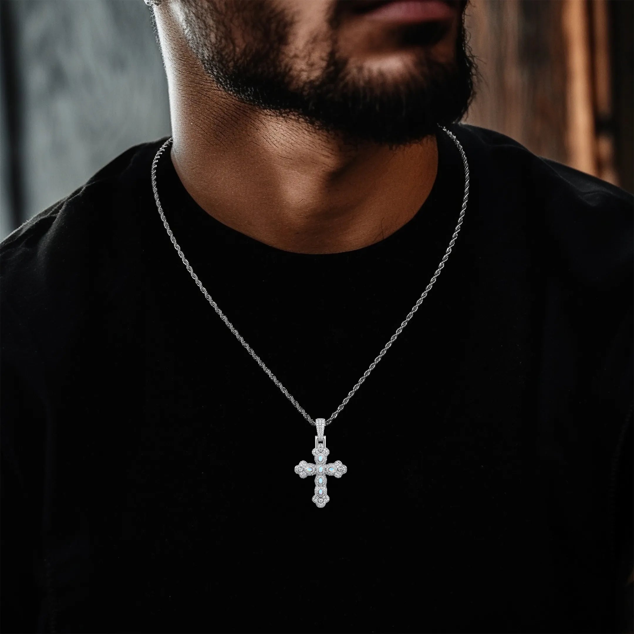 Opal Bloom Cross Pendant