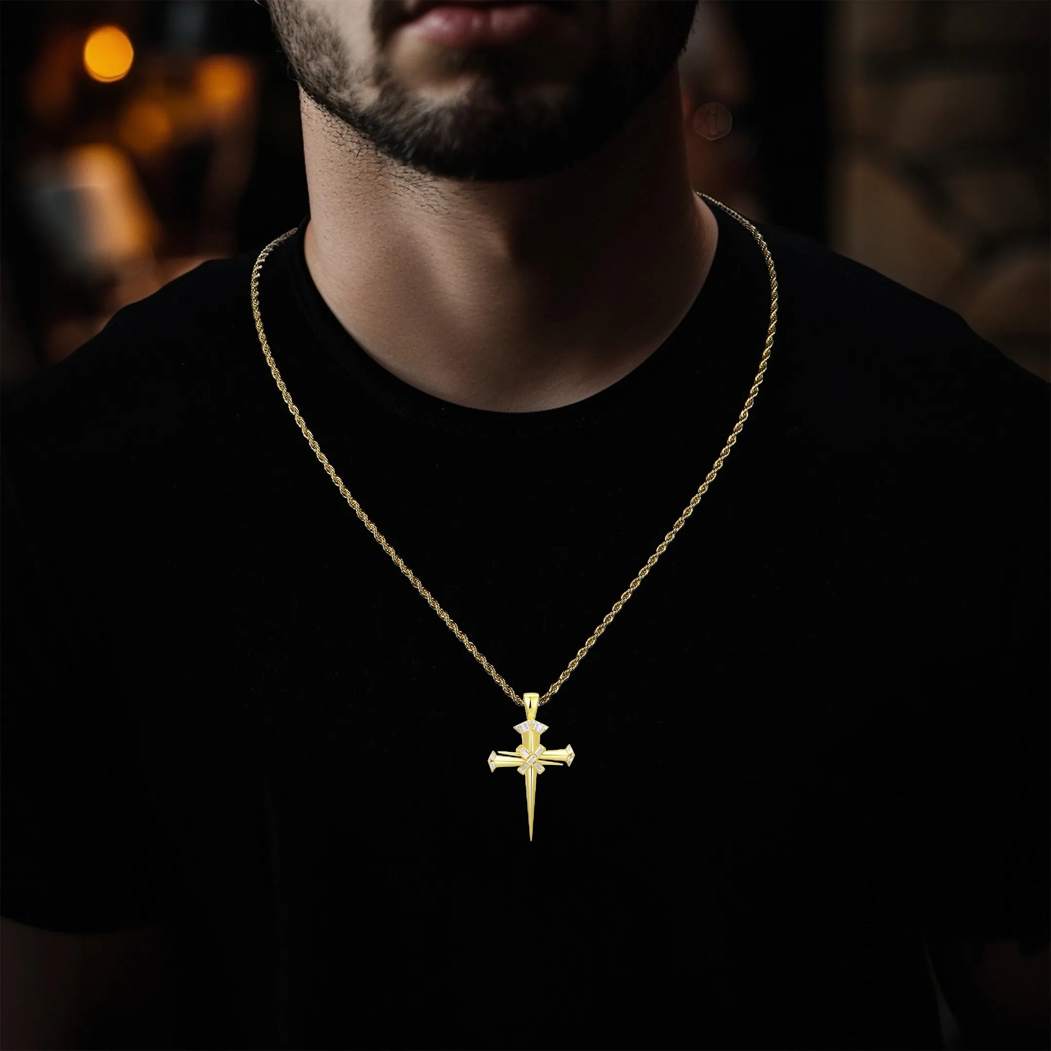 Moissanite Sacred Mercy Nail Cross Pendant