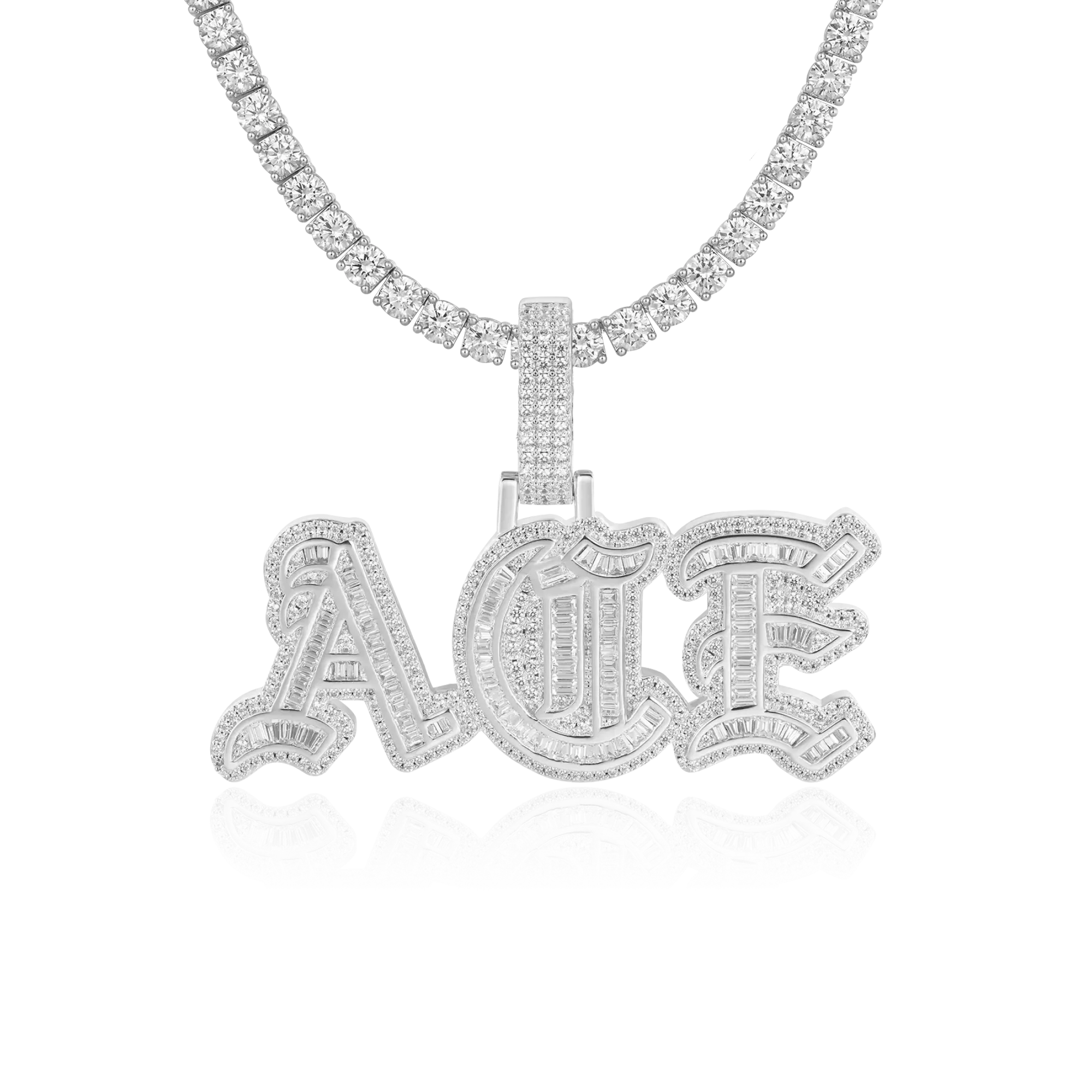 Custom Baguette Cut Old English Font Pendant