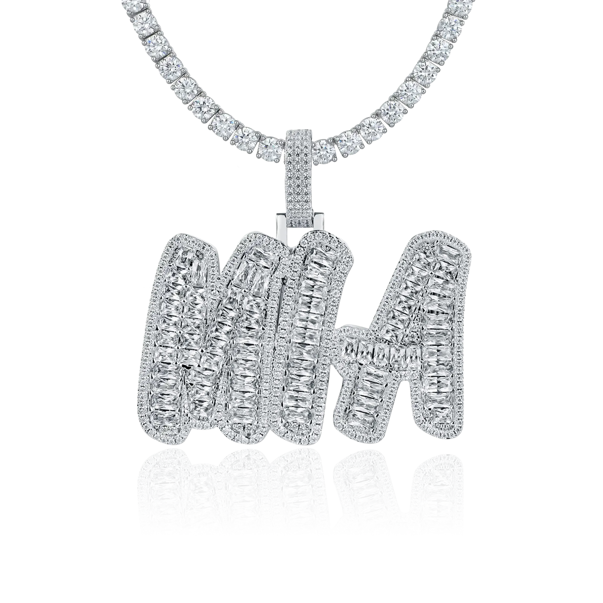 Custom Emerald Cut Romantic Font Pendant