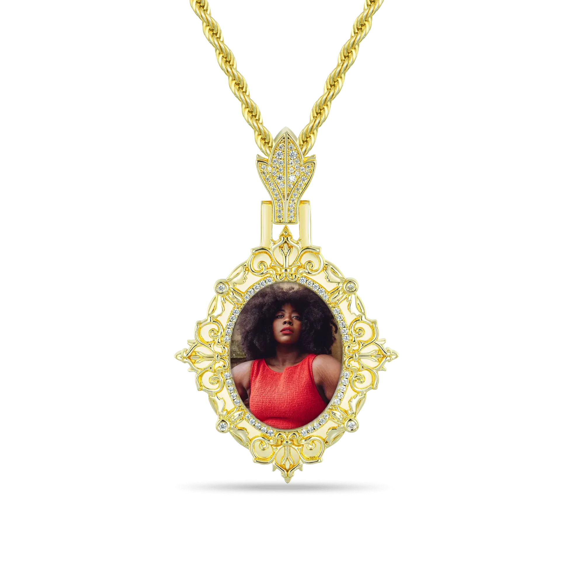 Custom Greek Pattern Vintage Oval Photo Pendant