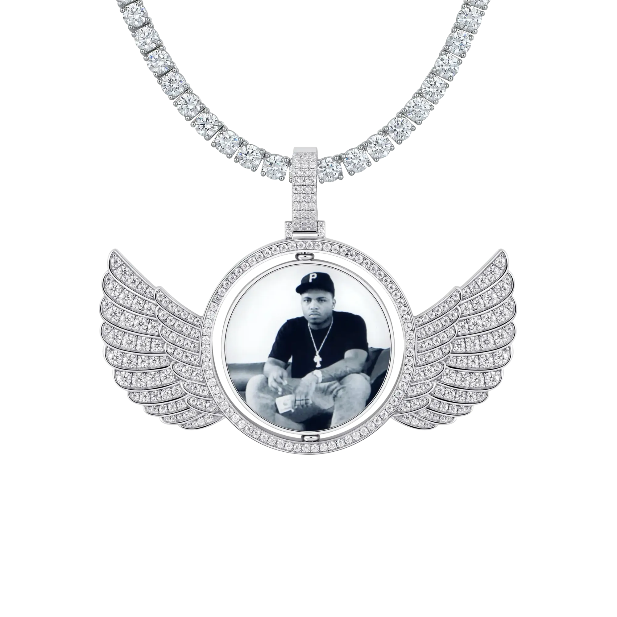 Custom Rotating Double-Sided Wings Photo Pendant