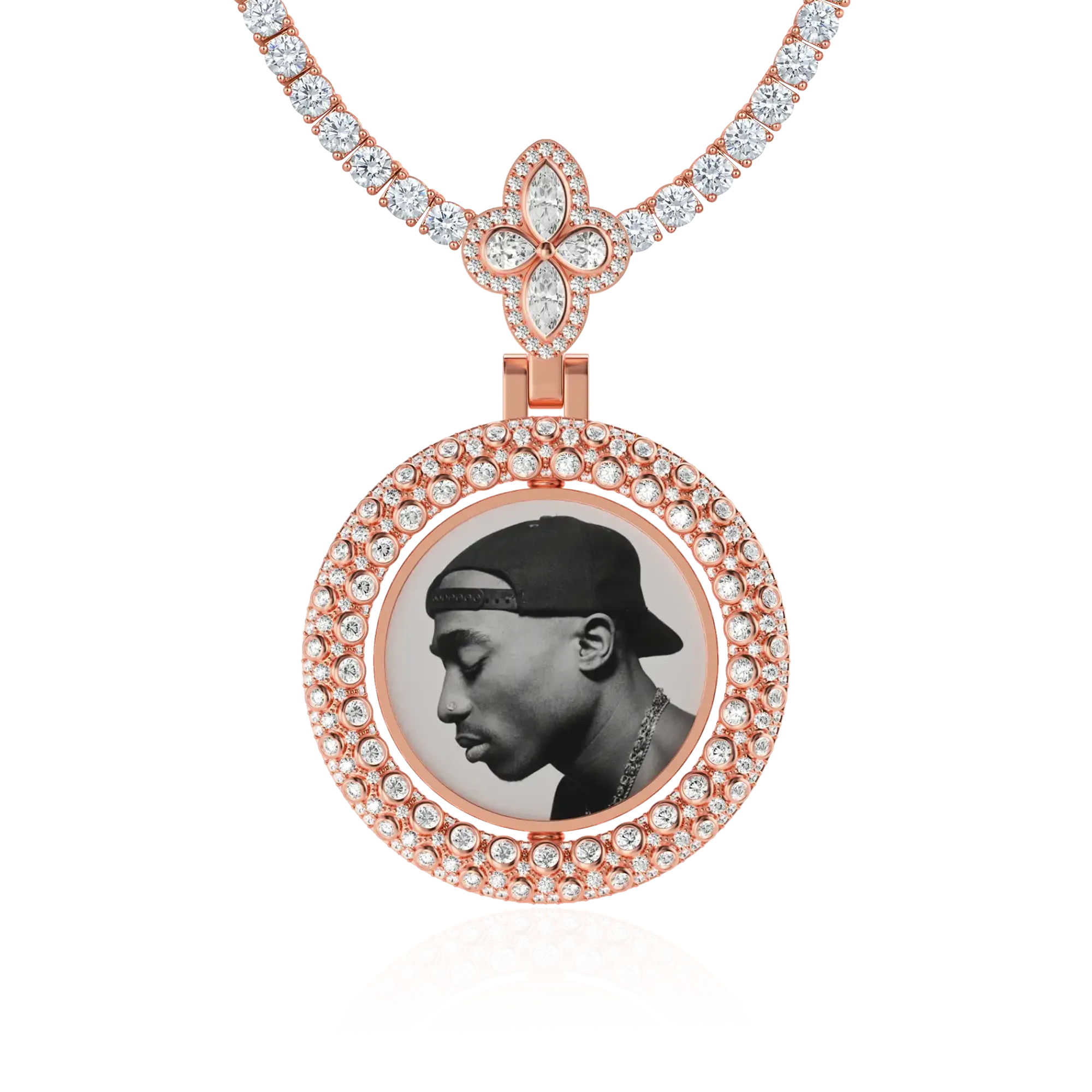 Custom Round Encrusted Photo Pendant