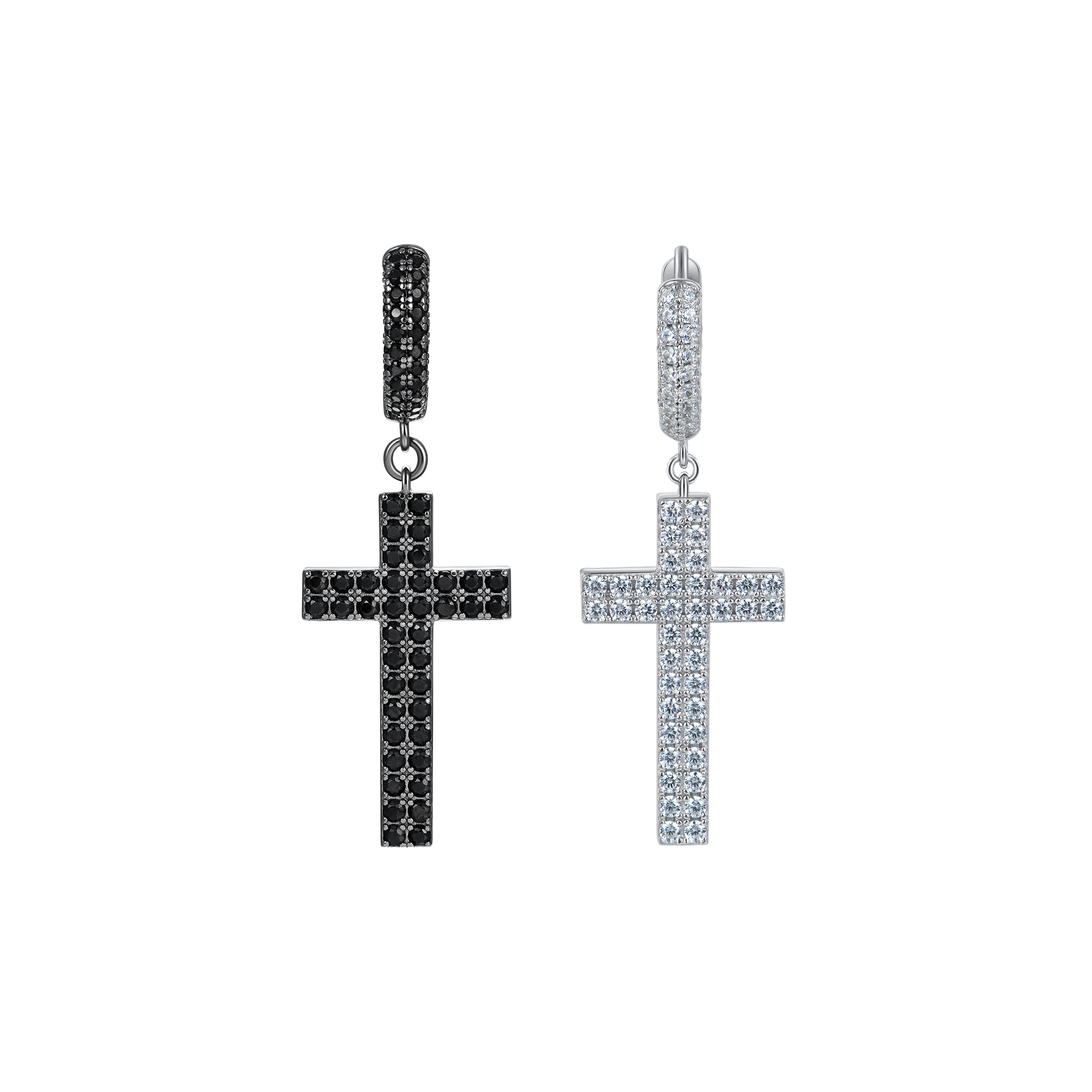 S925 Cross Earring (with Two-Row Gems)