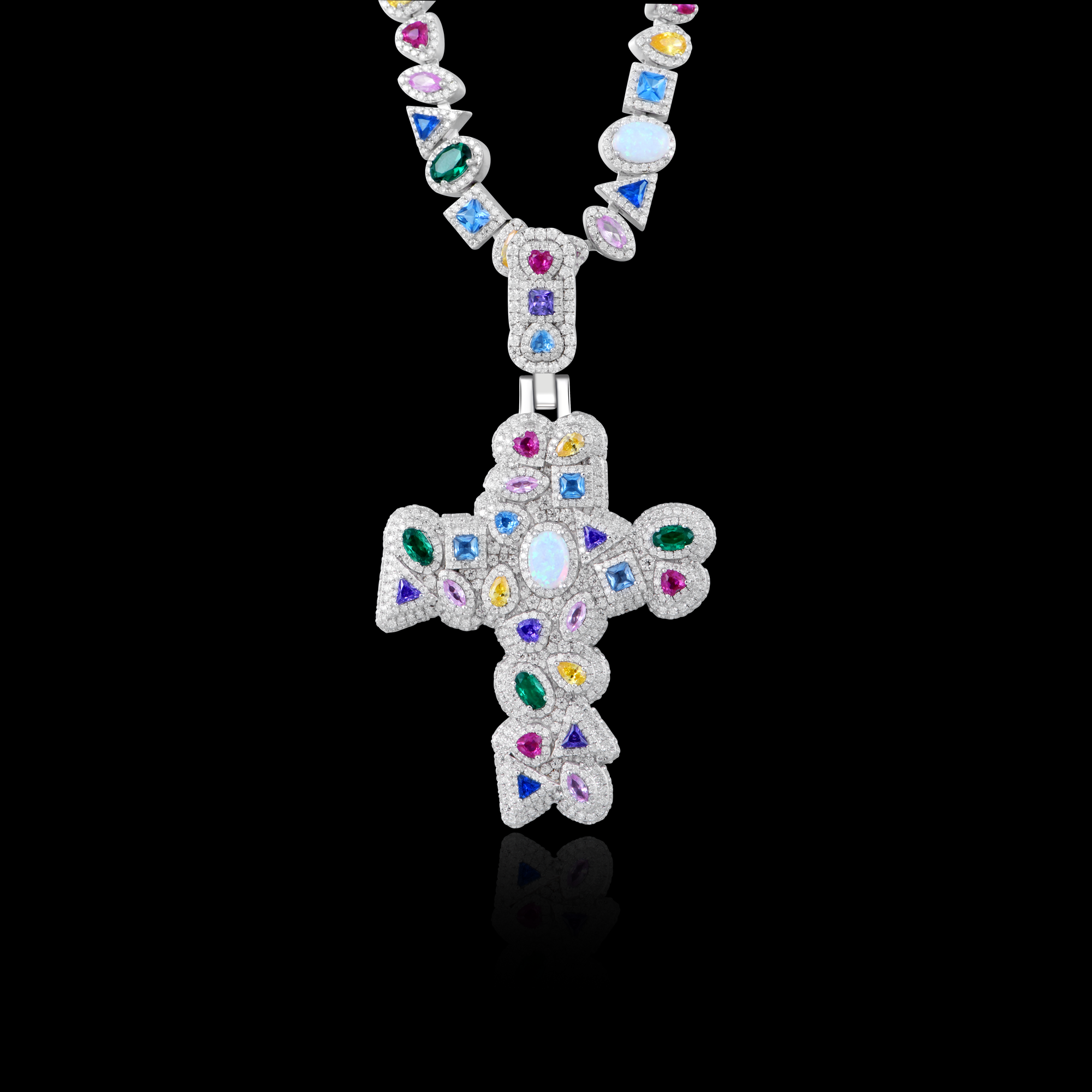 APORRO Premium Custom Iced Multi-color Custom-cut Gemstones Pendant And Chain
