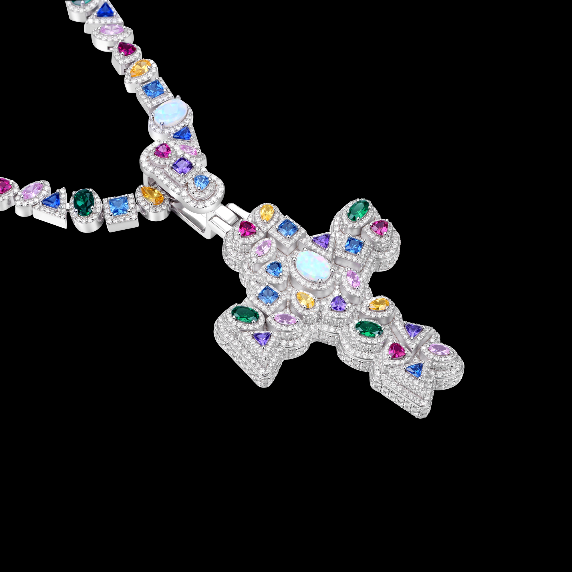 APORRO Premium Custom Iced Multi-color Custom-cut Gemstones Pendant And Chain