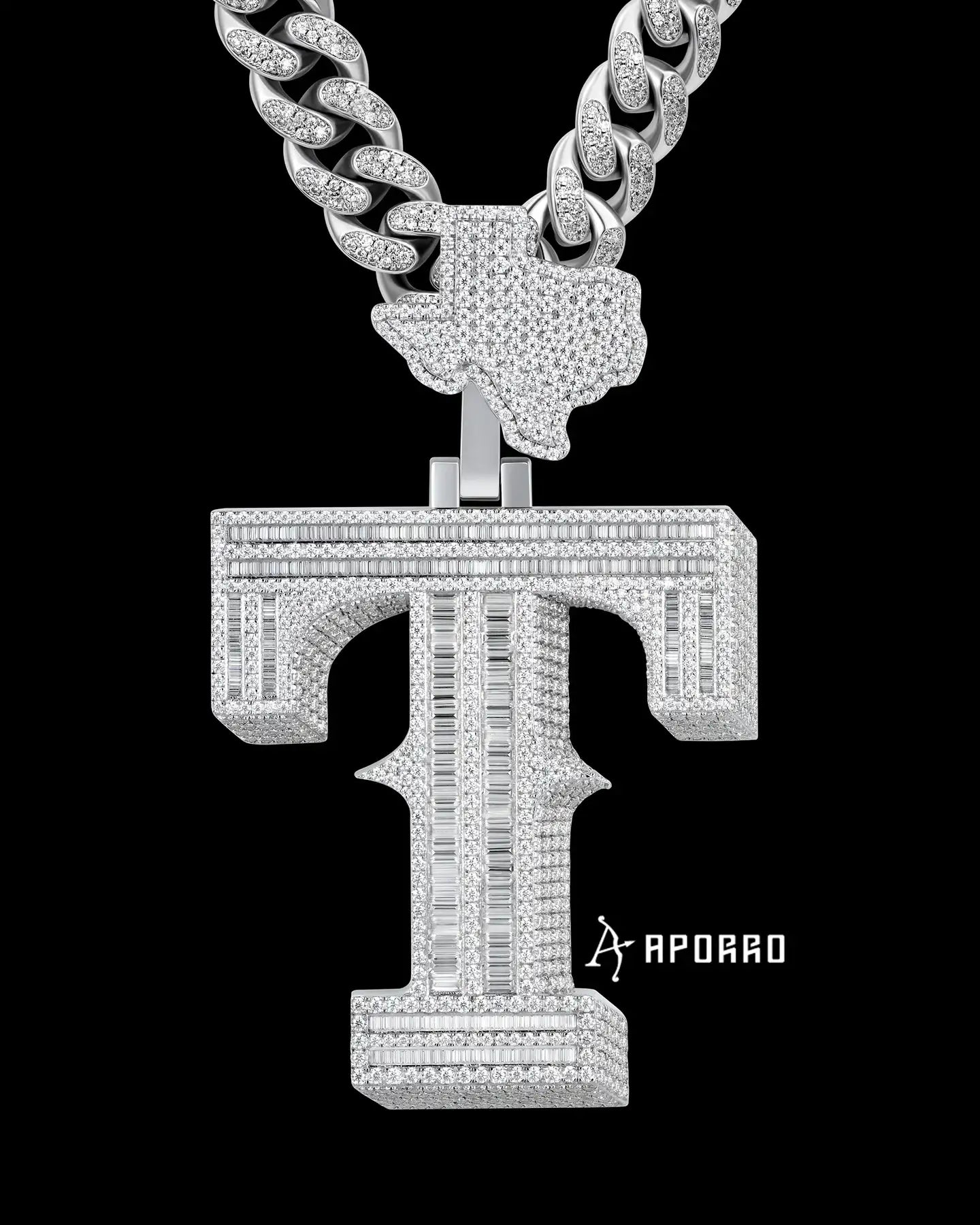APORRO Premium Custom Iced Baguette T Pendant
