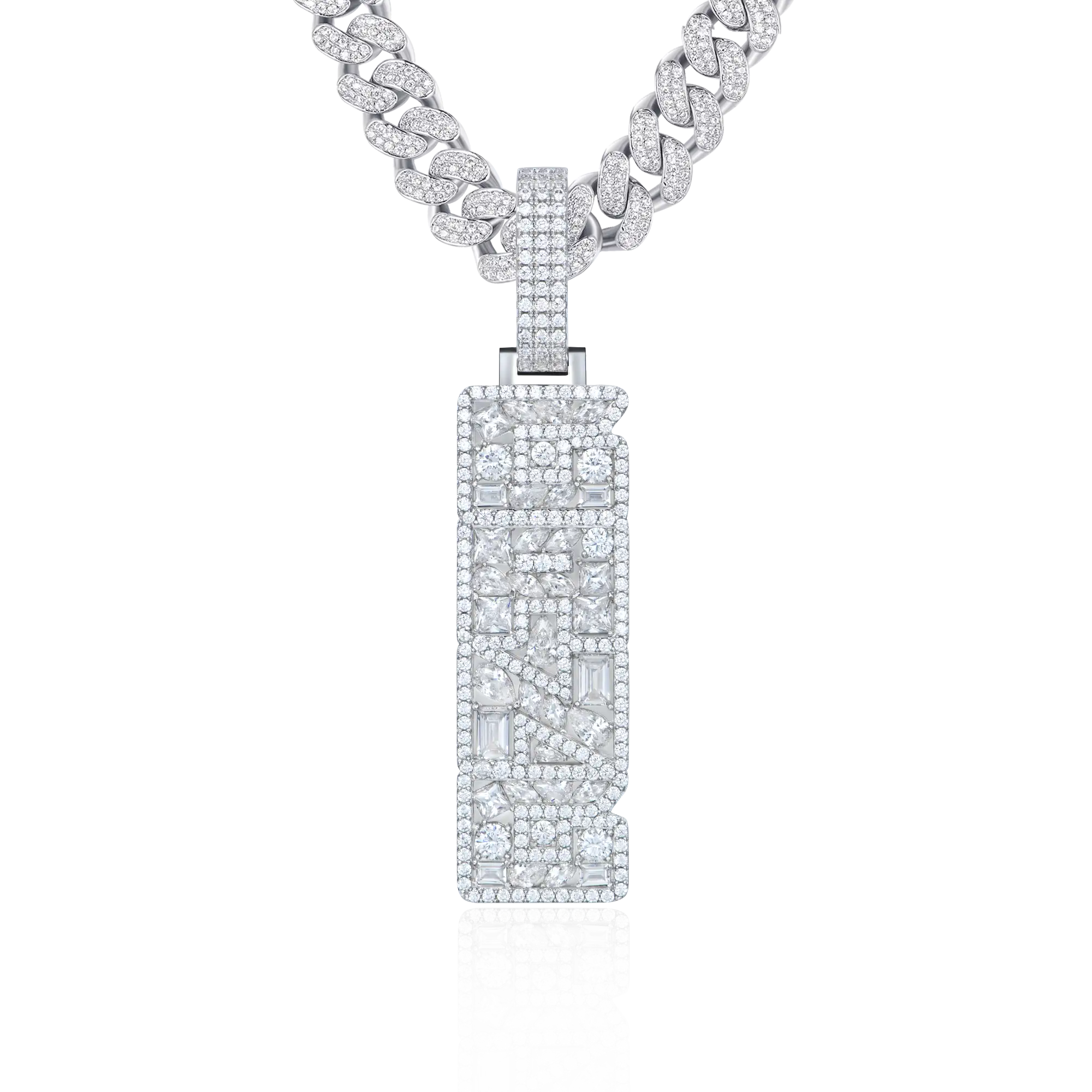 Custom Iced Mix-cut Vertical Pendant - Width - 17mm