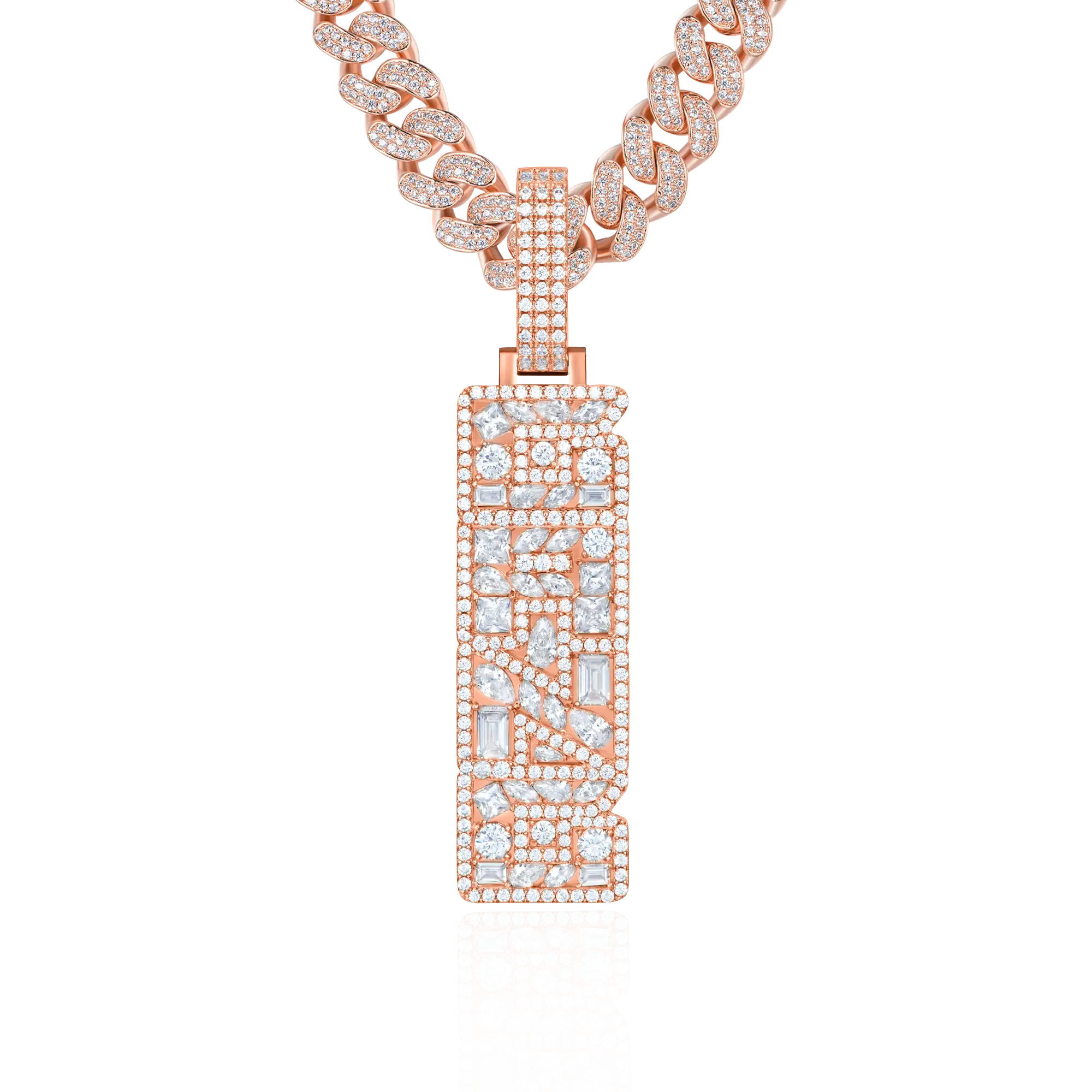 Custom Iced Mix-cut Vertical Pendant - Width - 17mm