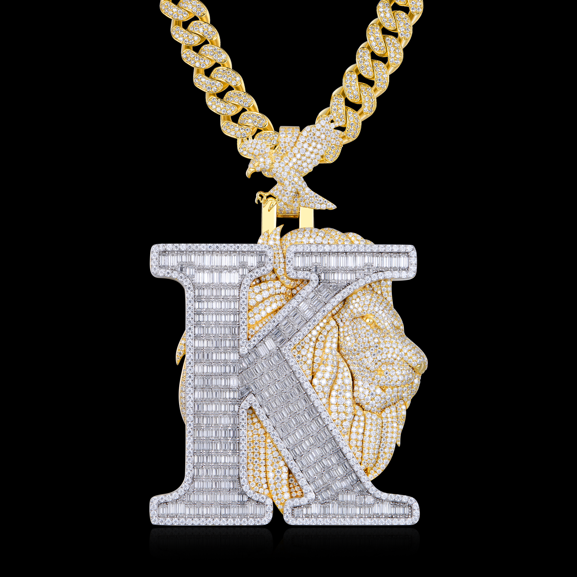 APORRO Premium Custom Iced Letter K Pendant With Baguette Cut Stones