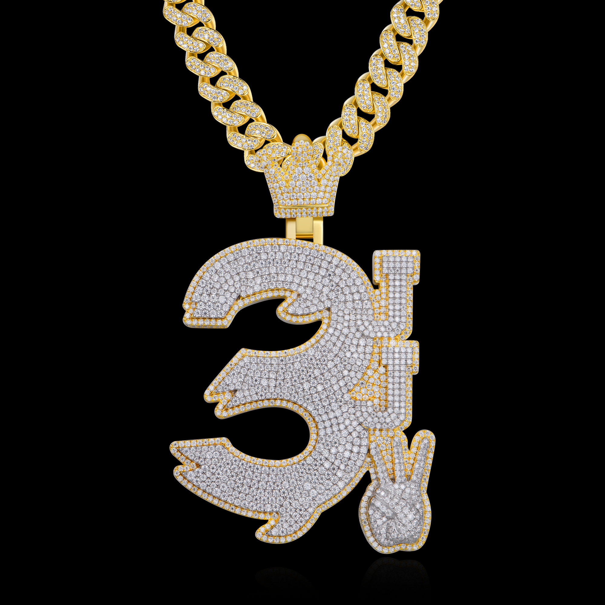 APORRO Premium Custom Fully Iced Number 3 Pendant