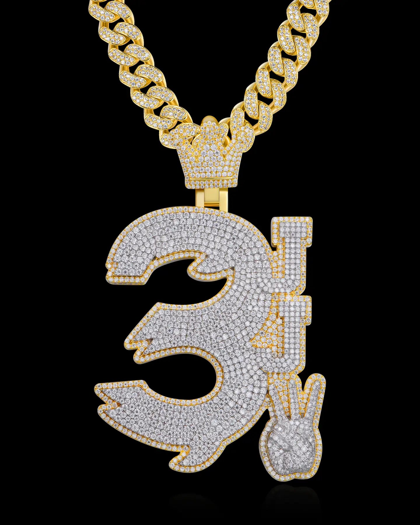 APORRO Premium Custom Fully Iced Number 3 Pendant
