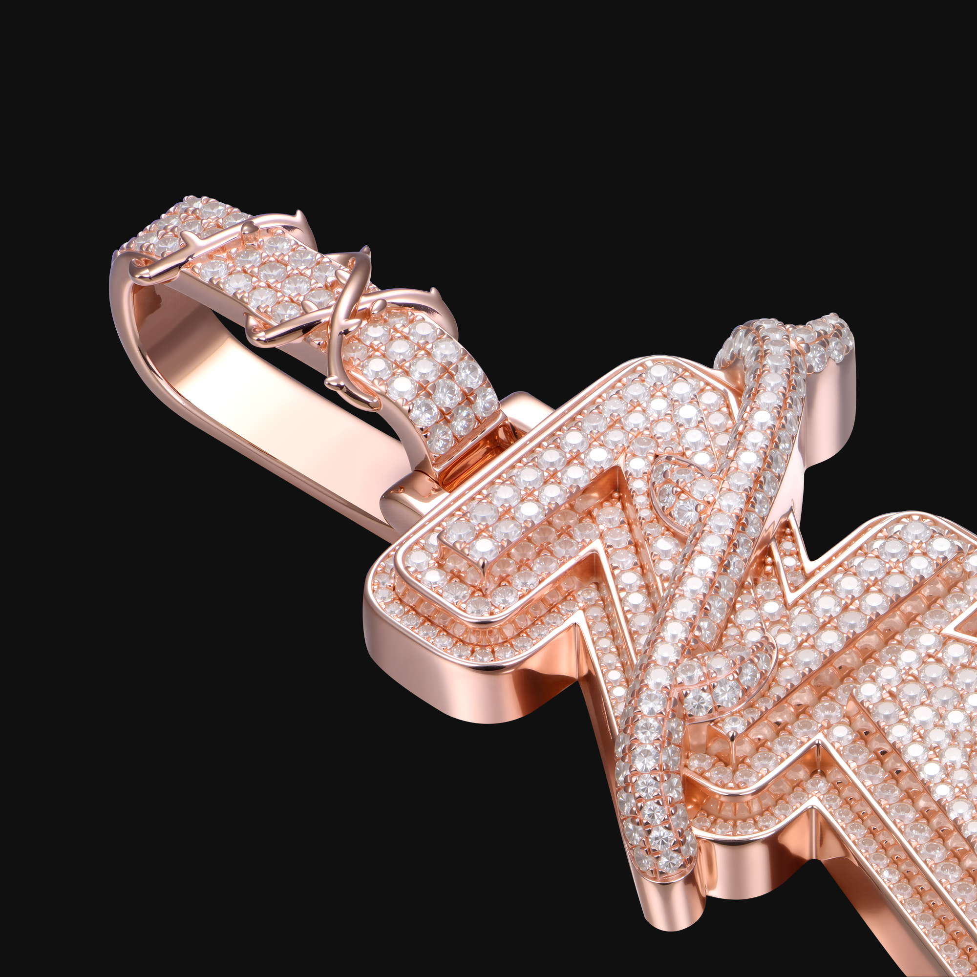 APORRO Premium Custom 3D Triple-layered Thorn Vertial Style Iced Name Pendant