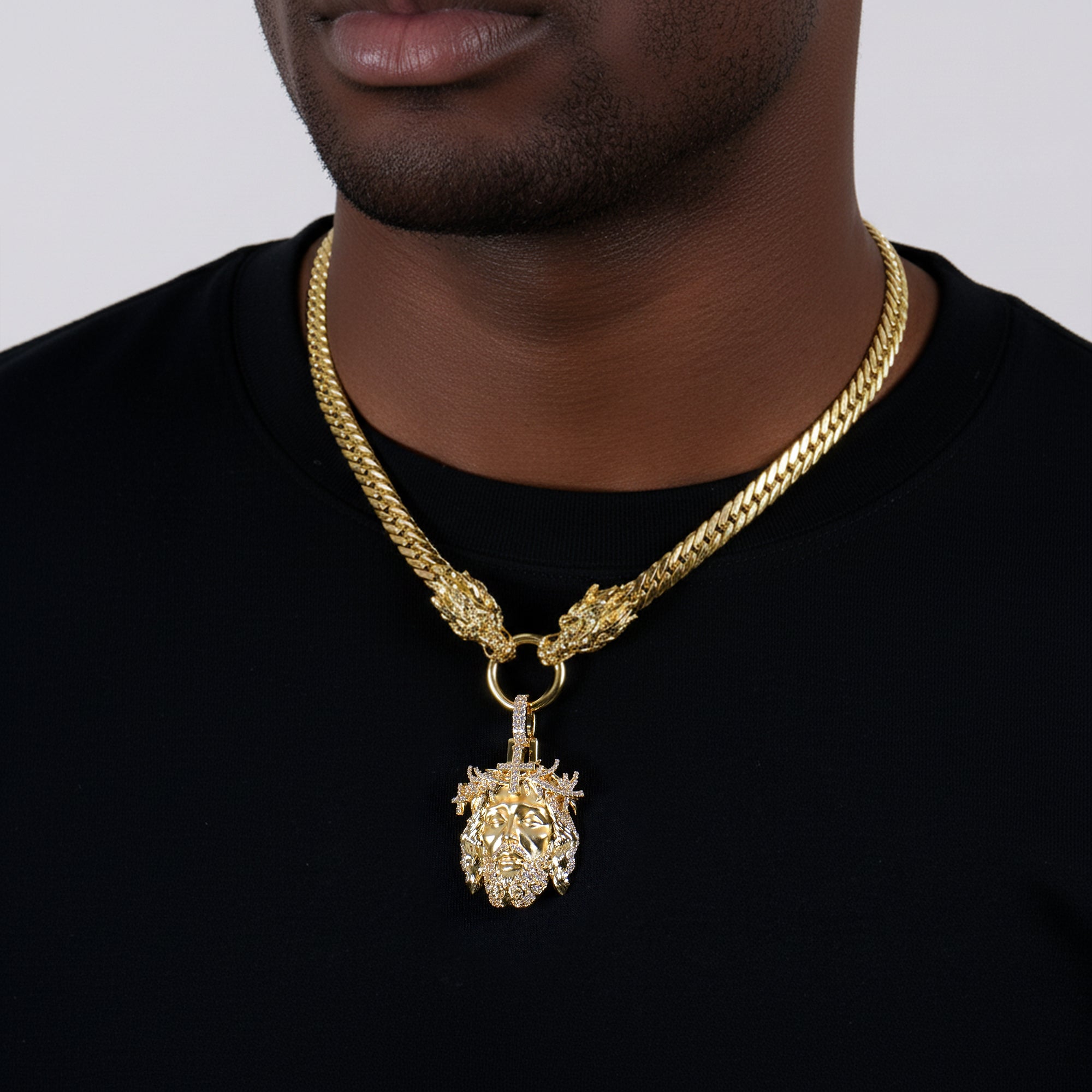14K Gold Men's Sovereign Jesus Chain & Pendant Set – APORRO