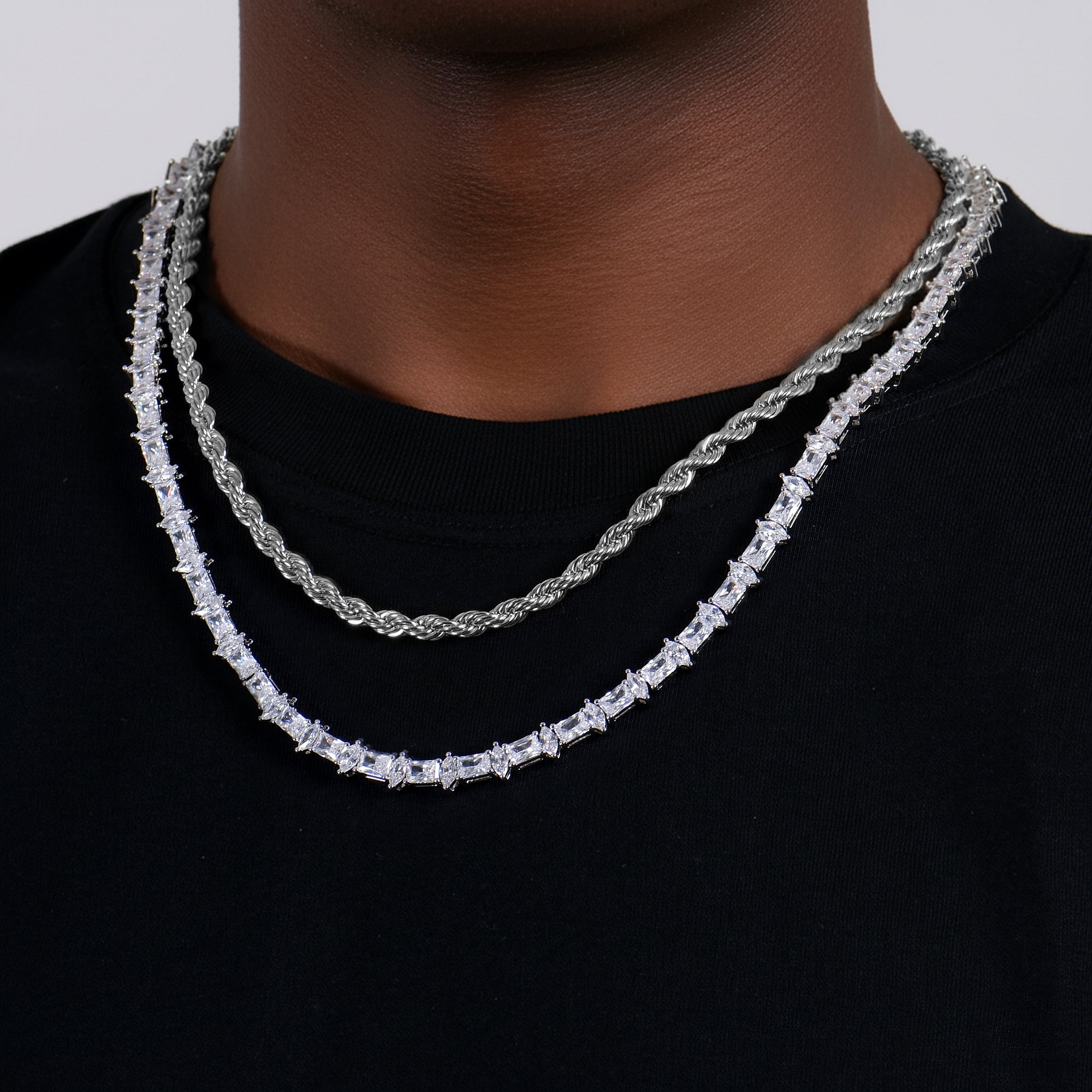 18K White Gold Men's Clean Ice Layer Chain Set - Urban Jewelry