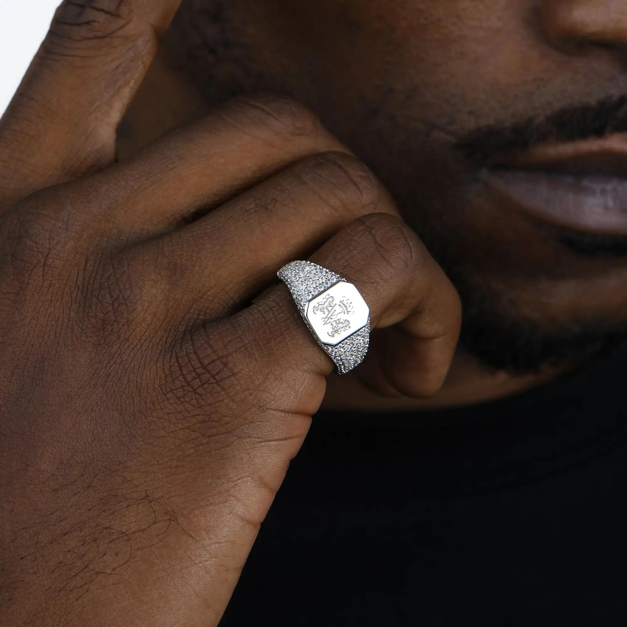 Custom Iced Octagon Signet Ring - Pattern