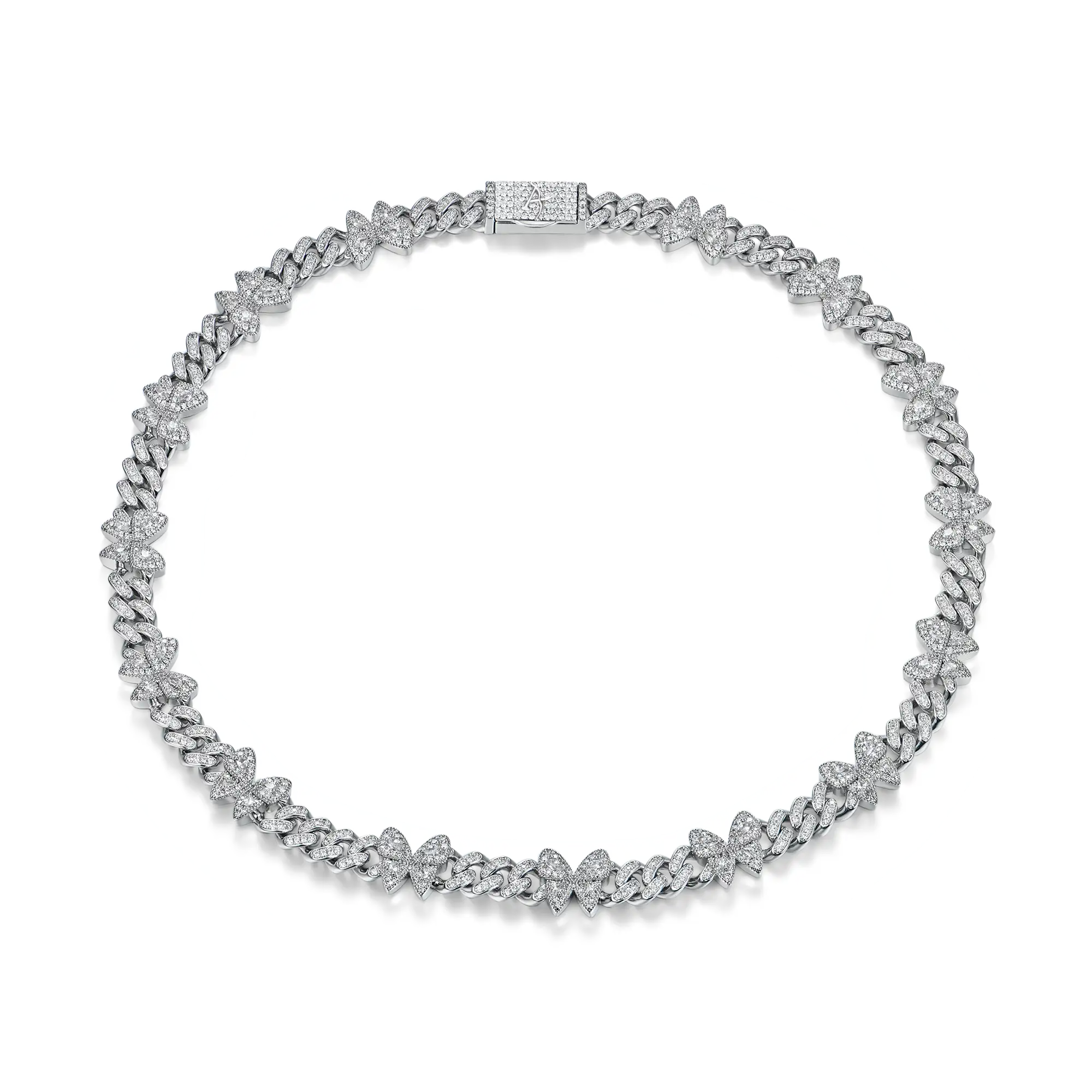 Vivid Round Cut Clustered Butterfly Cuban Necklace - 8mm