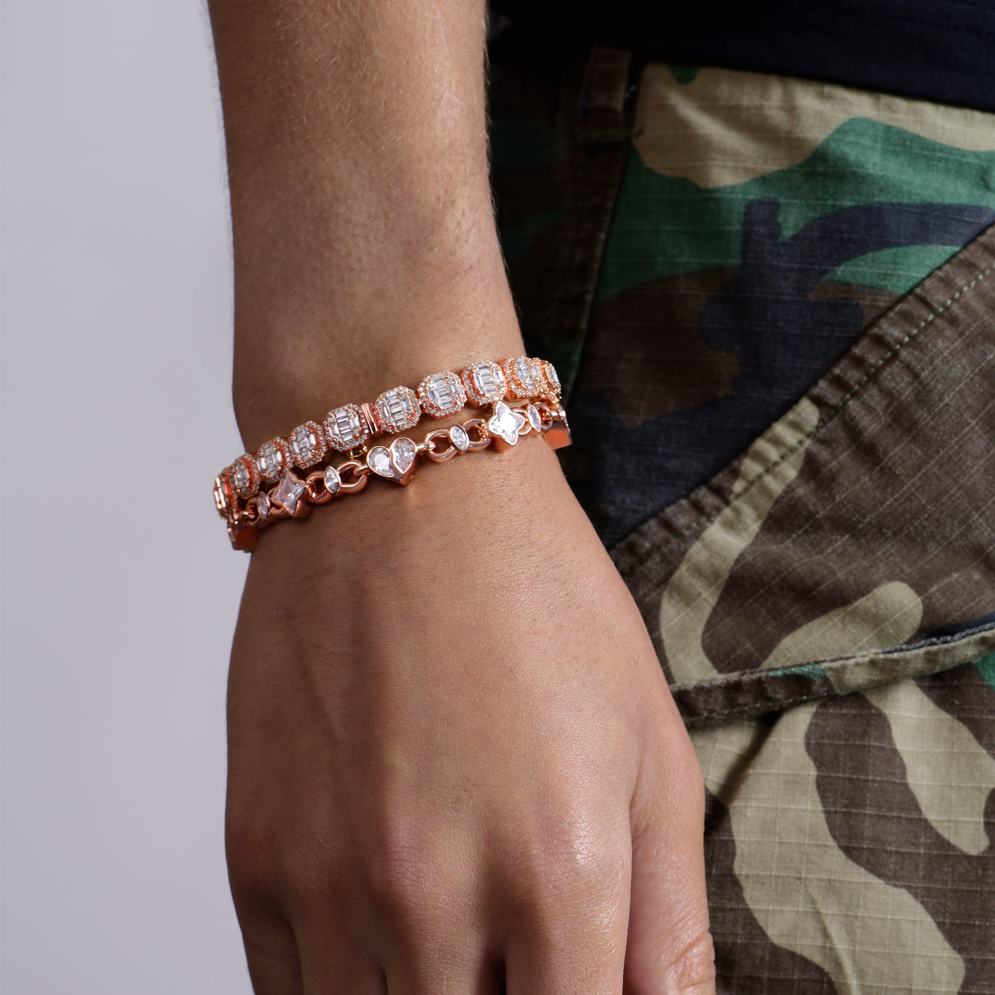 Baguette Clustered Tennis + Radiant Hearts Entwined Bracelet Gift Set