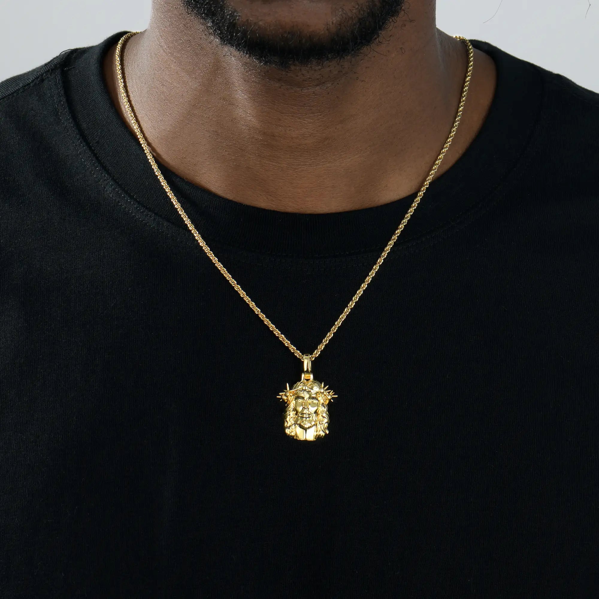 Jesus Piece Plain Gold Pendant - Micro
