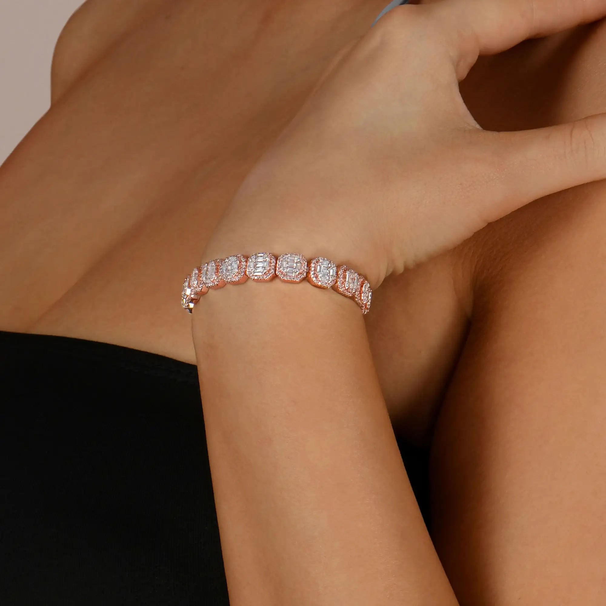 Moissanite Baguette Clustered Tennis Bracelet - 8mm