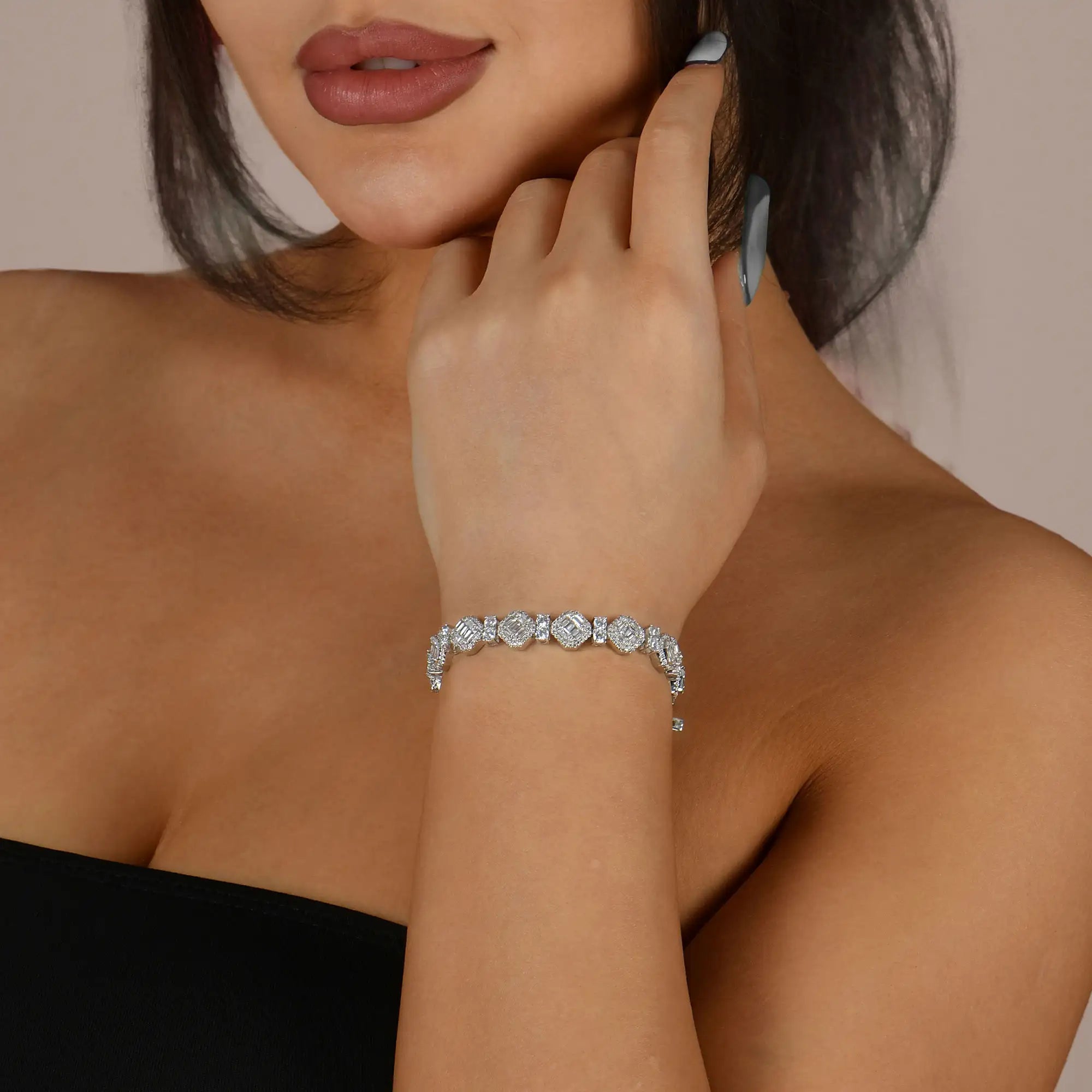 Women's Octagon Mix Cut Tennis Bracelet - 8mm