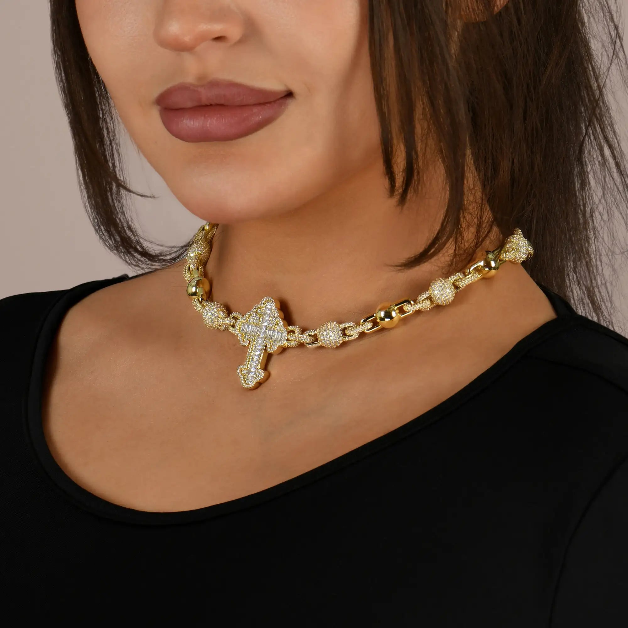 Women's Iced Cross Ball Chain