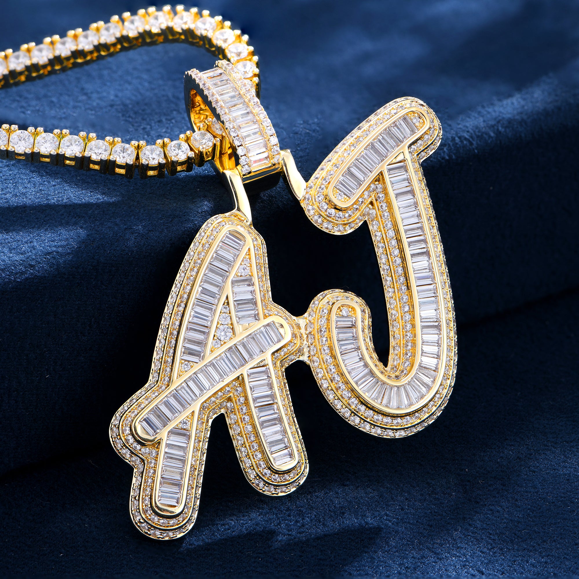 Custom Iced Out Multi-layer Baguette Font Pendant