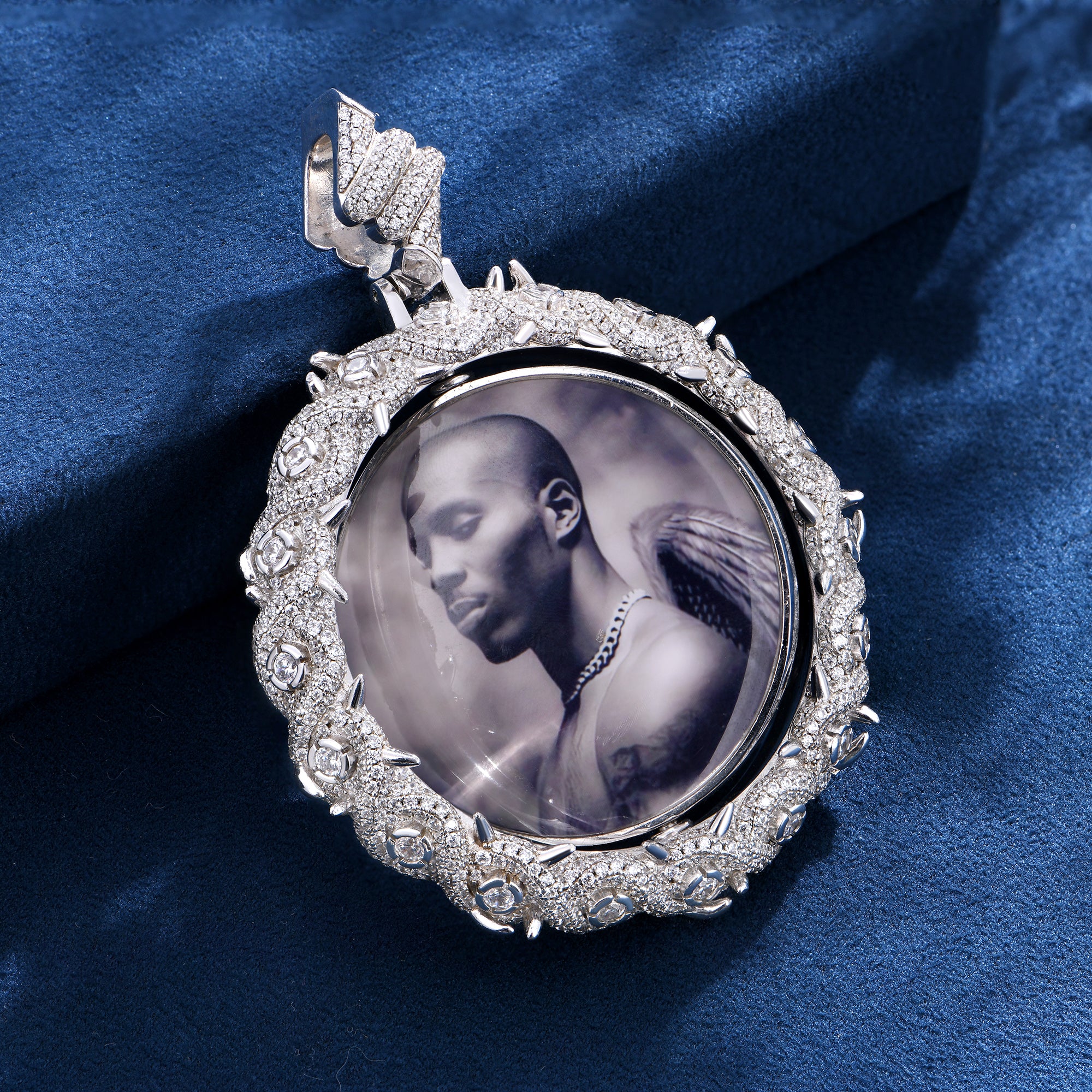 Custom Rotating Double Sided Moissanite Thorns Photo Necklace Pendant