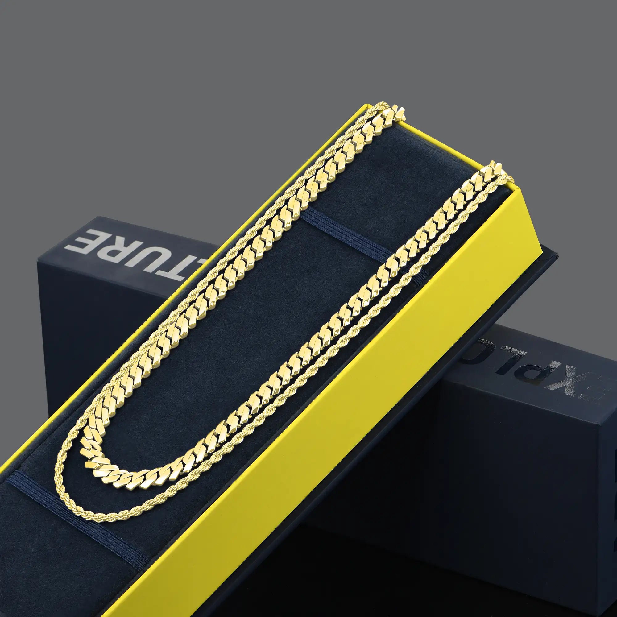Rope + Plain Gold Prong Cuban link Chain Gift Set