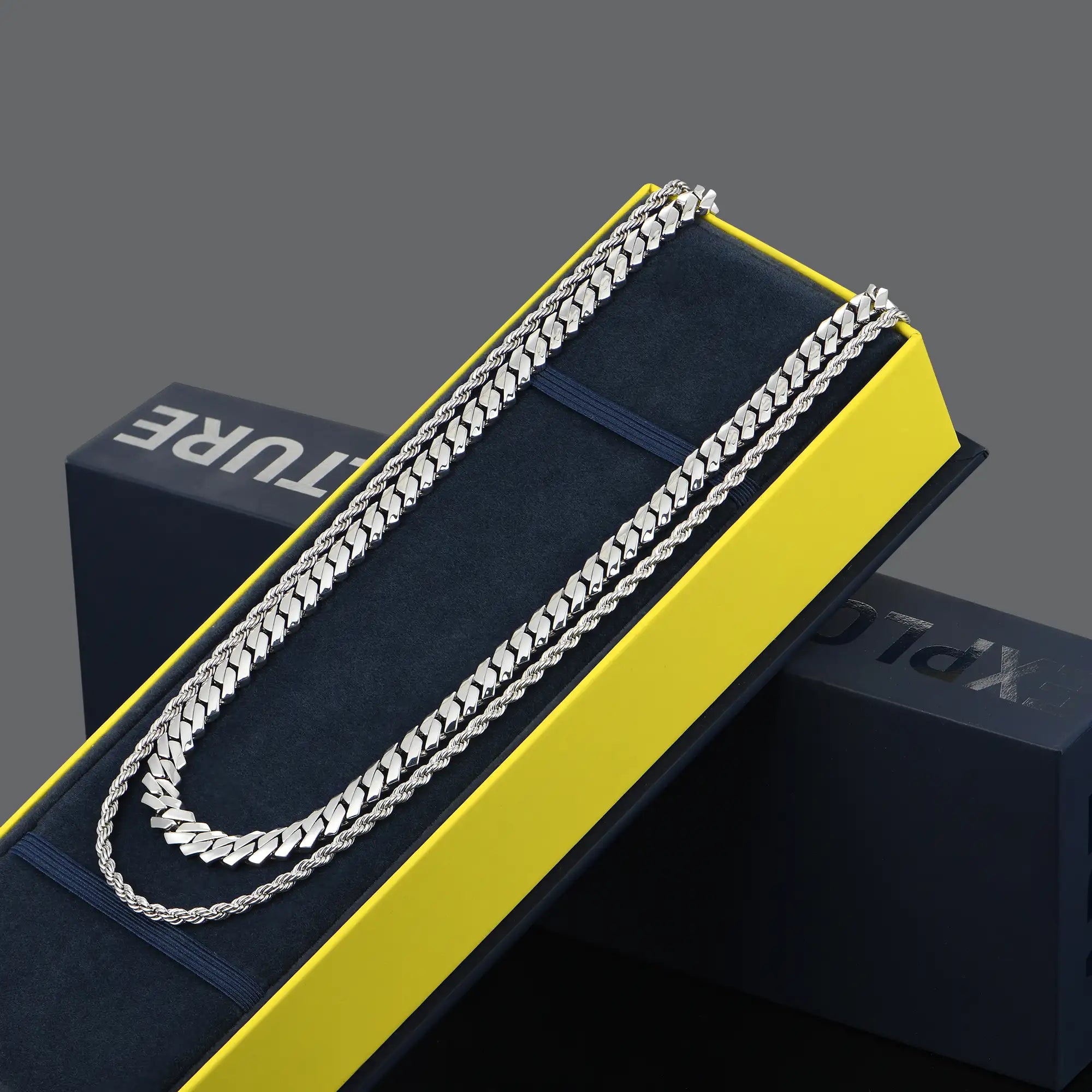 Rope + Plain Gold Prong Cuban link Chain Gift Set