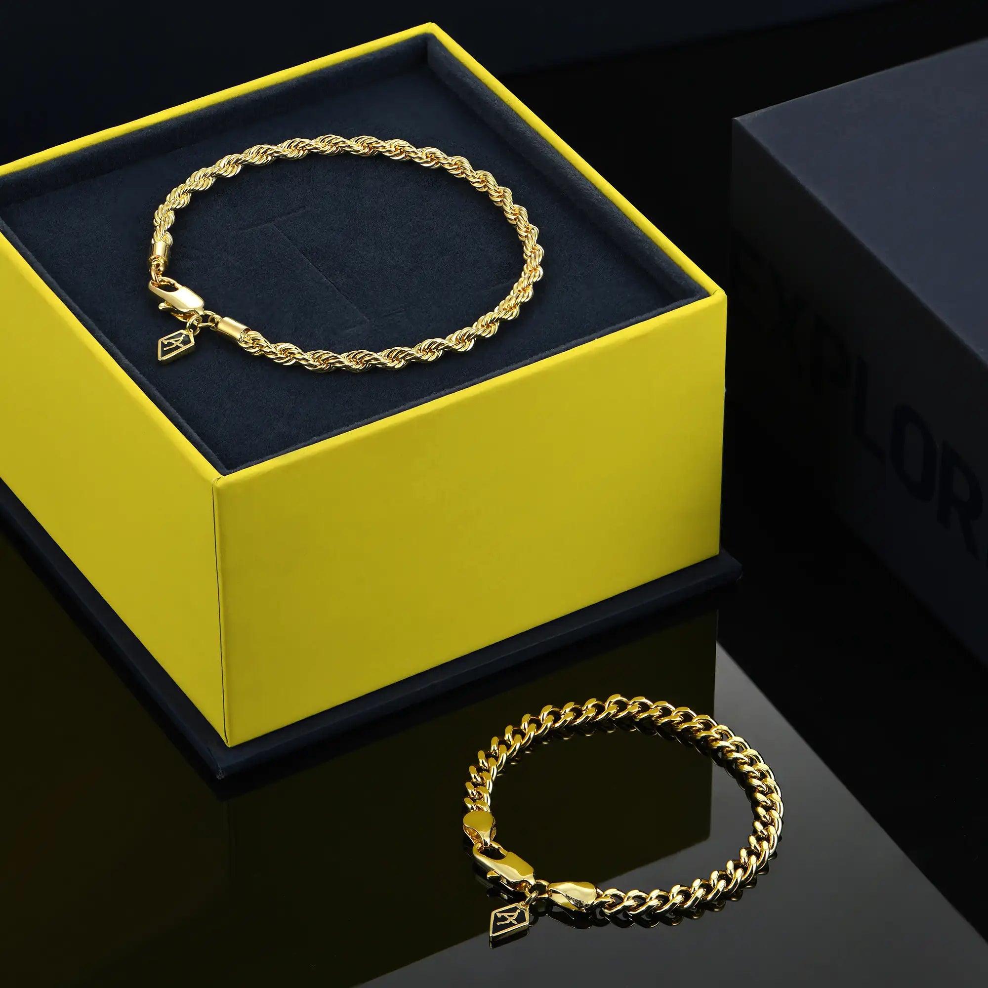 Rope + Cuban Link Bracelet Gift Set