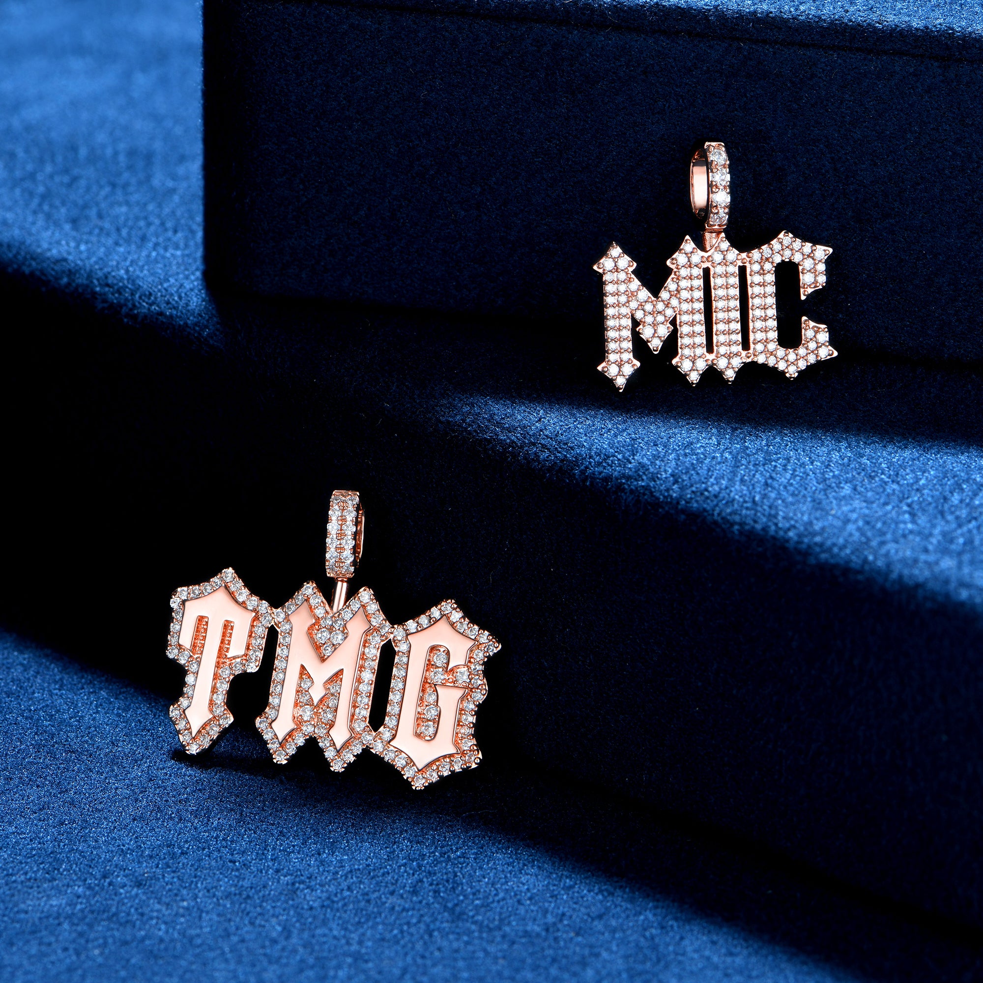 Custom Moissanite Gothic Font Pendant - 15mm Height