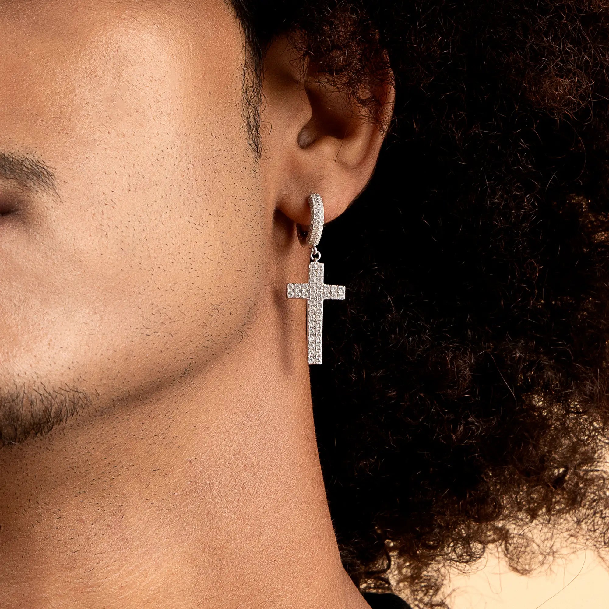 S925 Cross Earring (with Two-Row Gems)