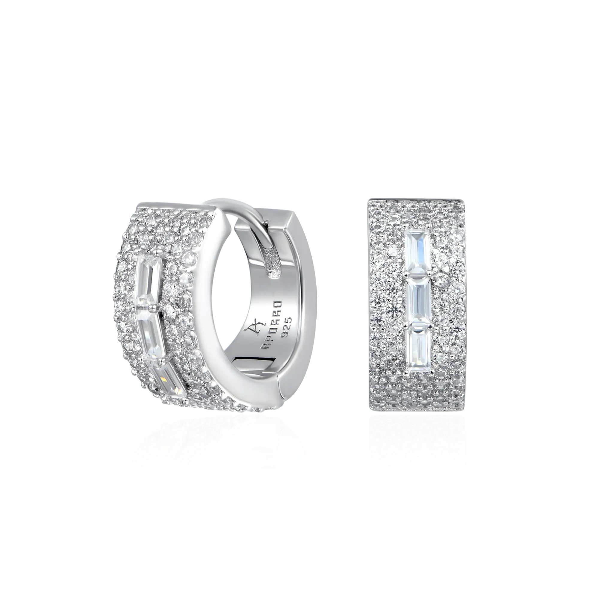 Women's Tri Baguette Hoop Earring