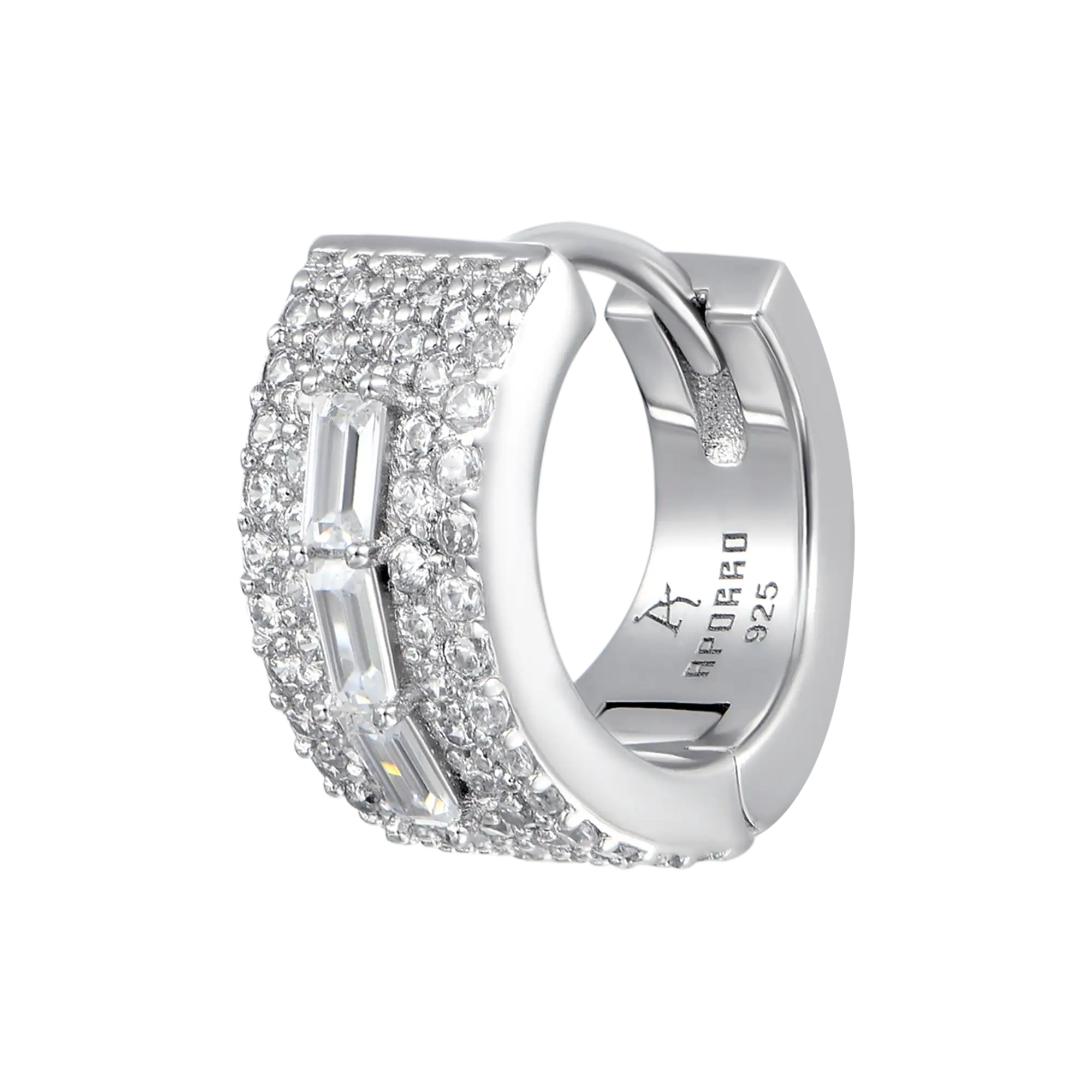 Women's Tri Baguette Hoop Earring