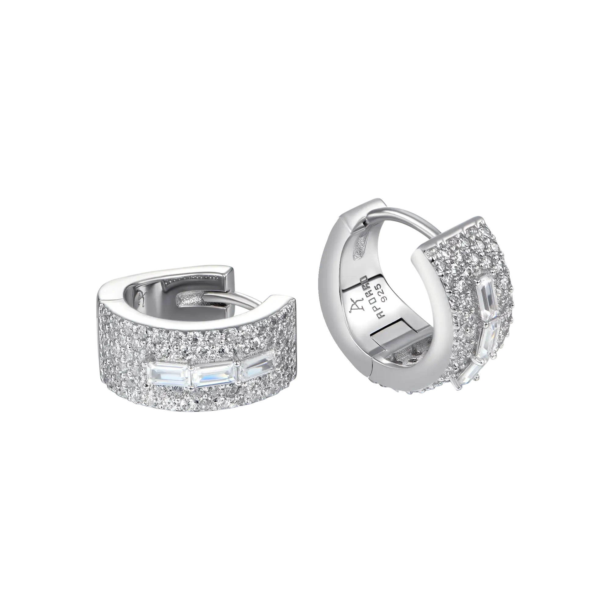 Women's Tri Baguette Hoop Earring