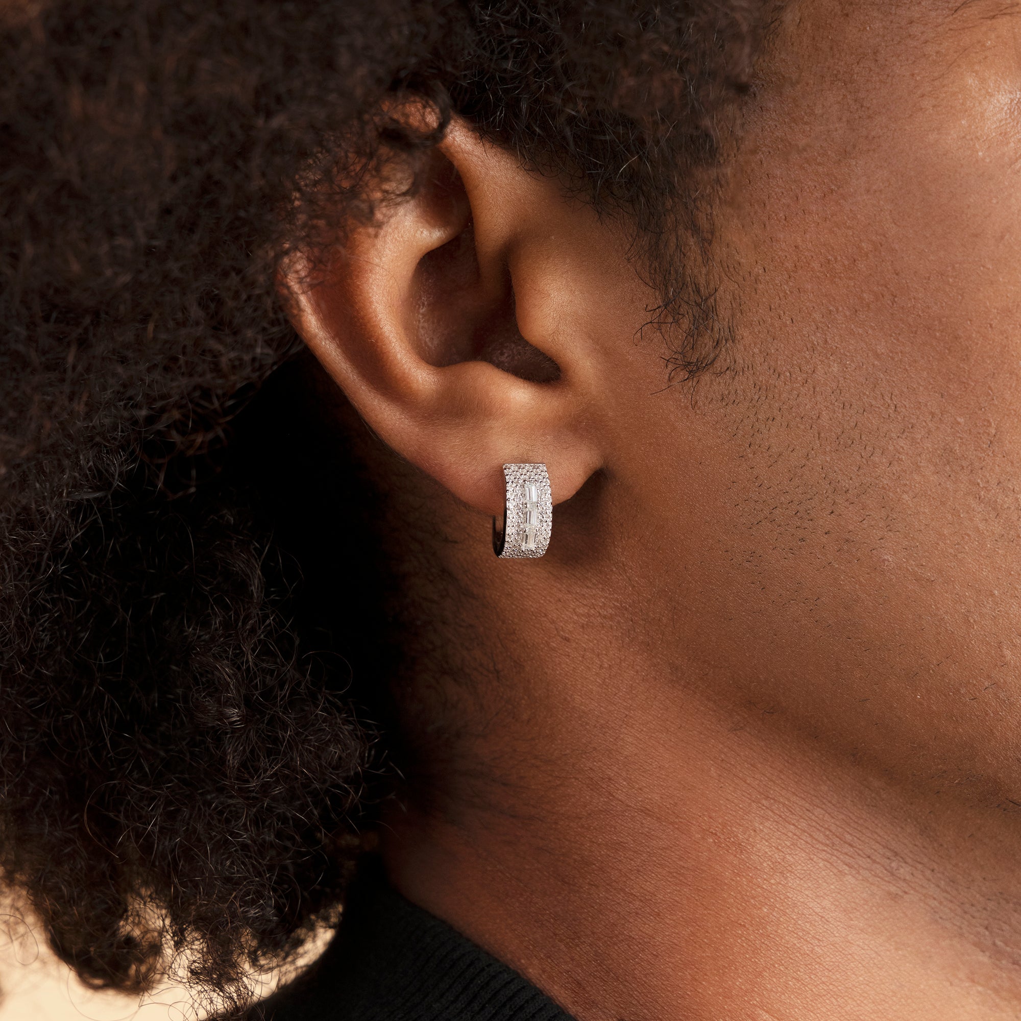 Moissanite Tri-Baguette Hoop Earring