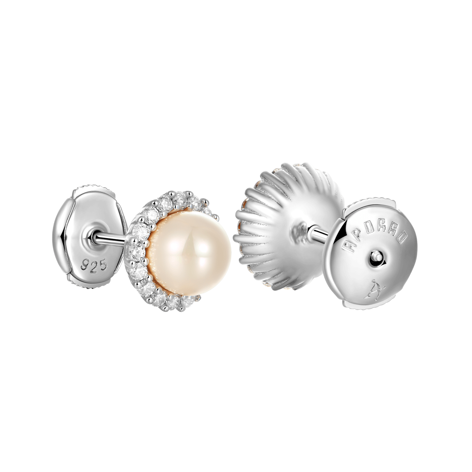 Moissanite Pearl Stud Earrings - Pair
