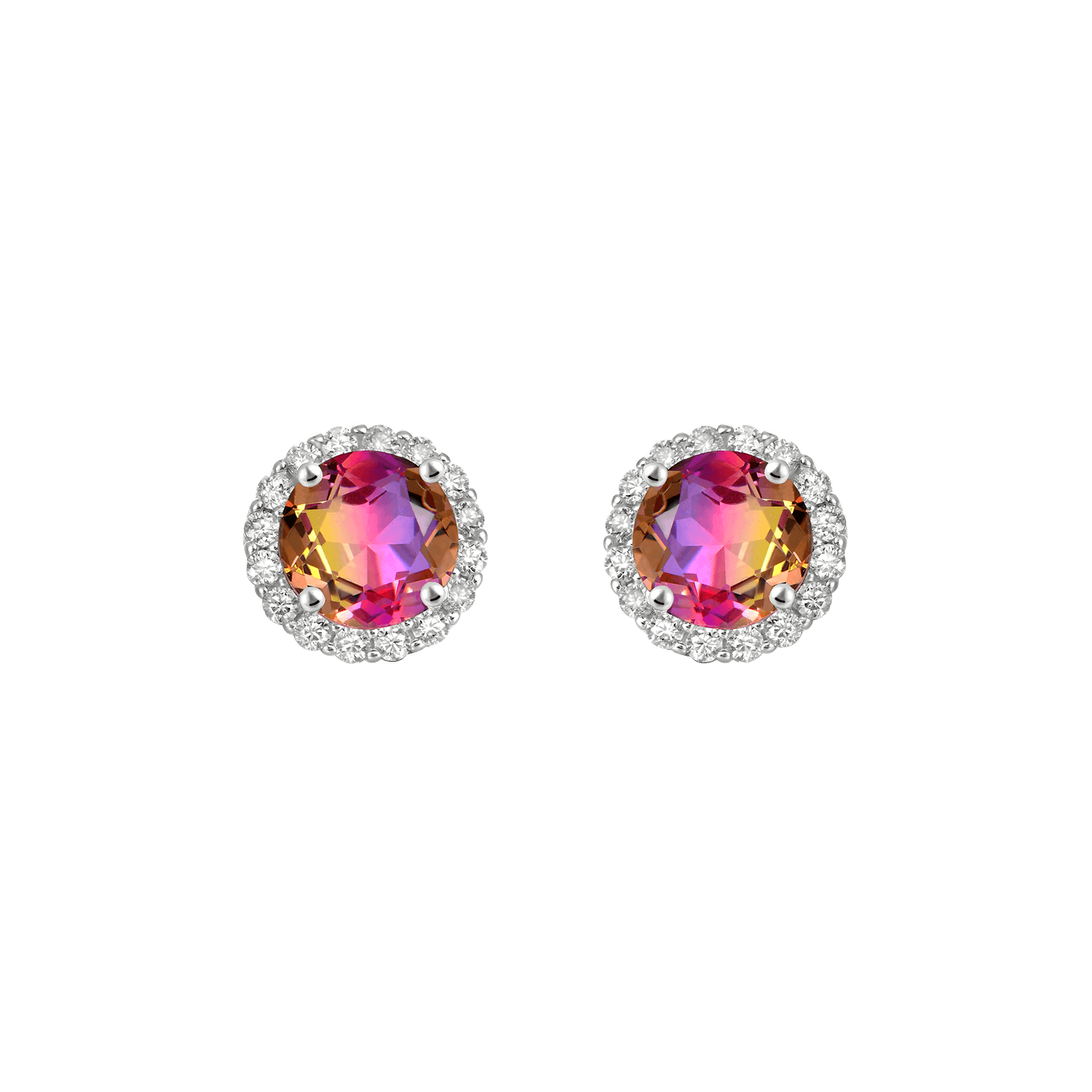 Round-Cut Gradient Tourmaline Halo Stud Earring
