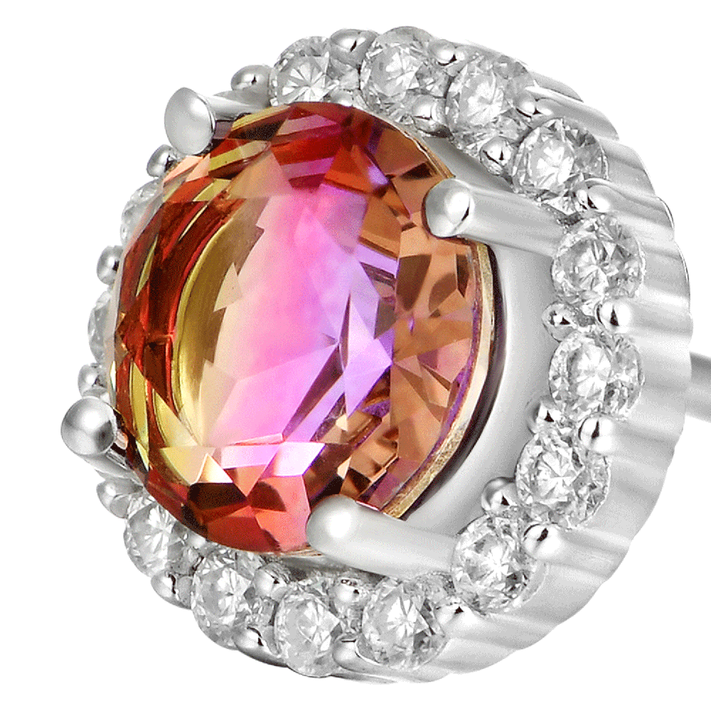 Round-Cut Gradient Tourmaline Halo Stud Earring