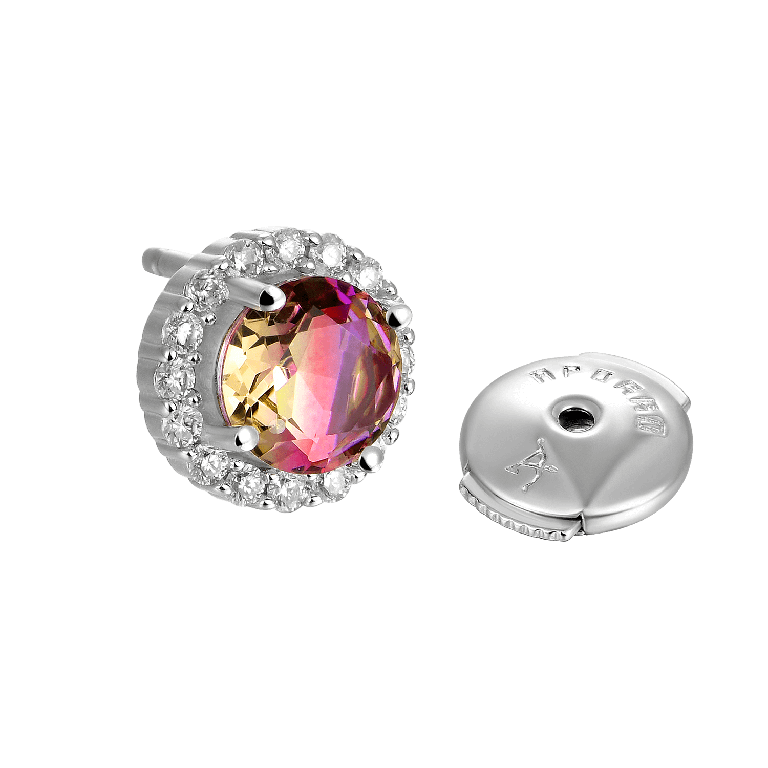 Round-Cut Gradient Tourmaline Halo Stud Earring