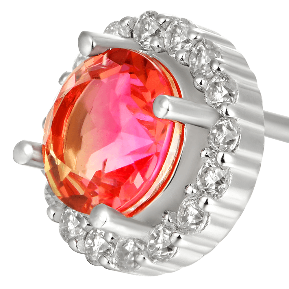 Round-Cut Gradient Tourmaline Halo Stud Earring