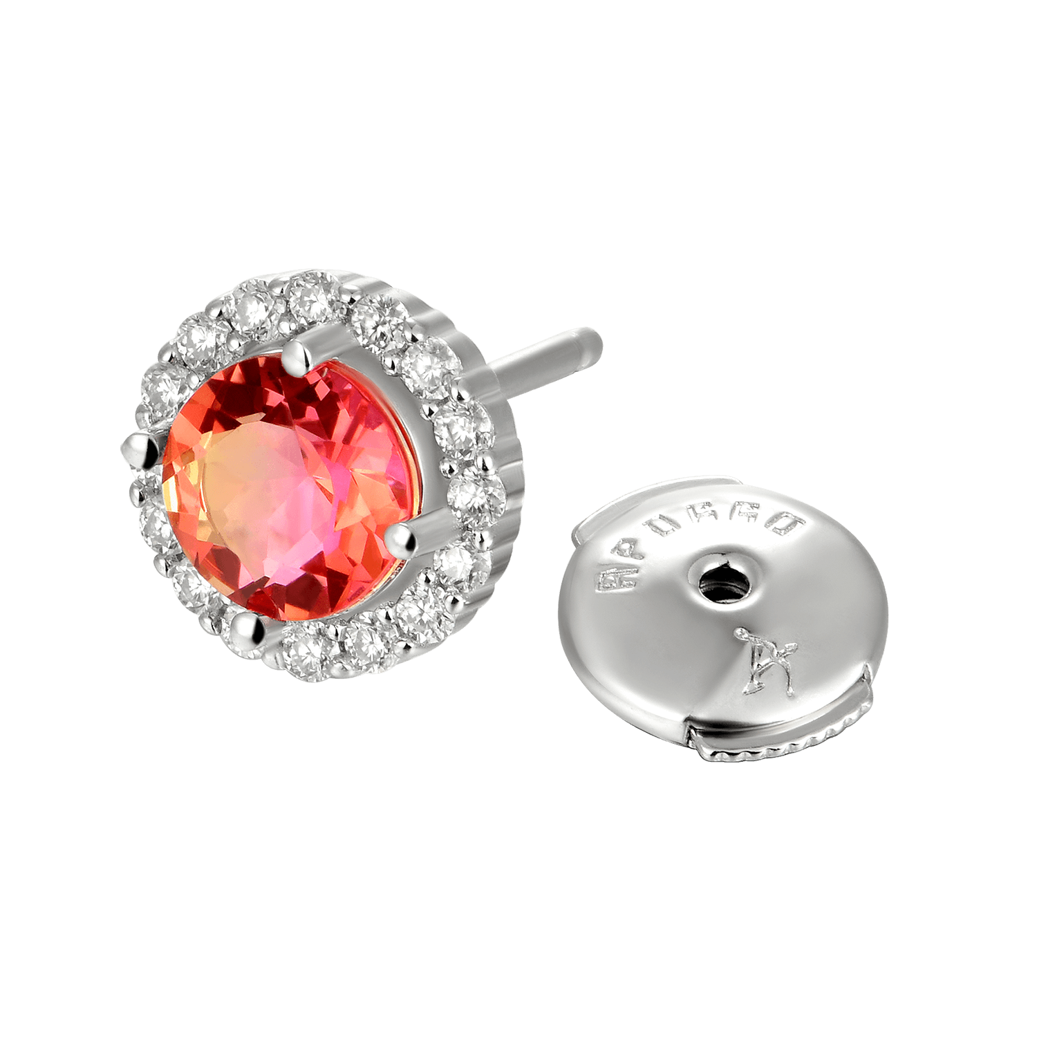 Round-Cut Gradient Tourmaline Halo Stud Earring