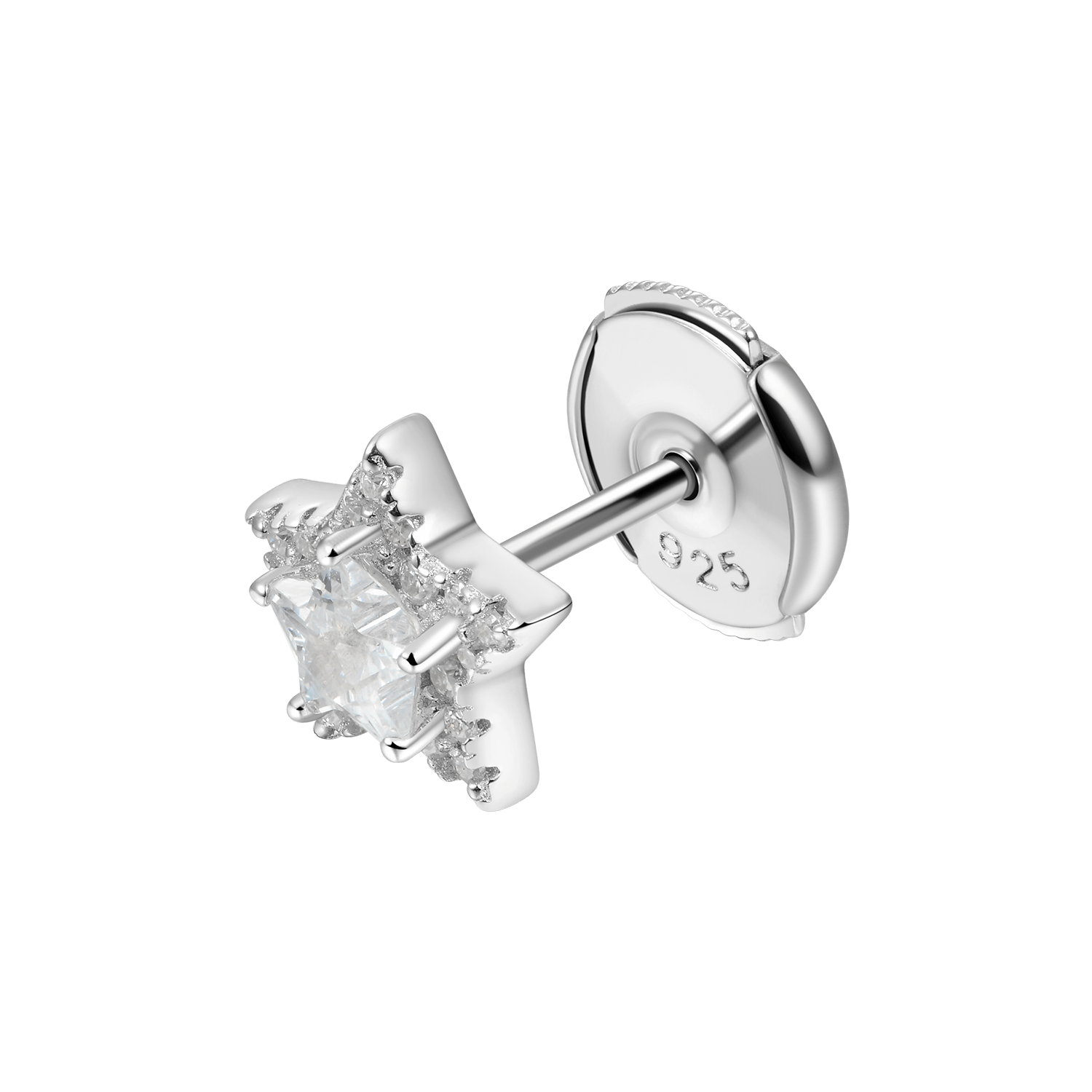 Moissanite Halo Star Stud Earring - Single